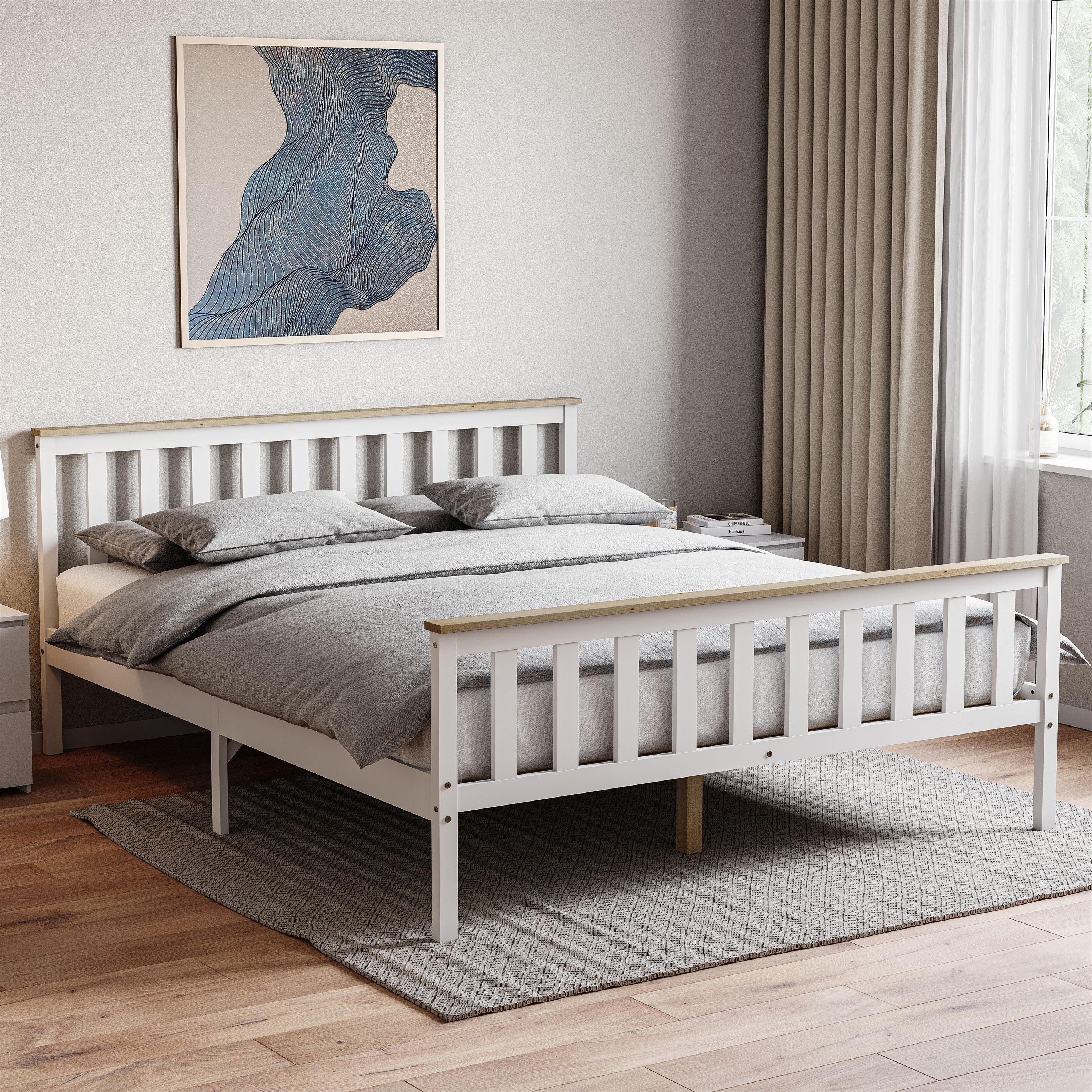 Lassic  Vida Designs Milan King Size Wooden Bed, High Foot - White & Pine - King Size