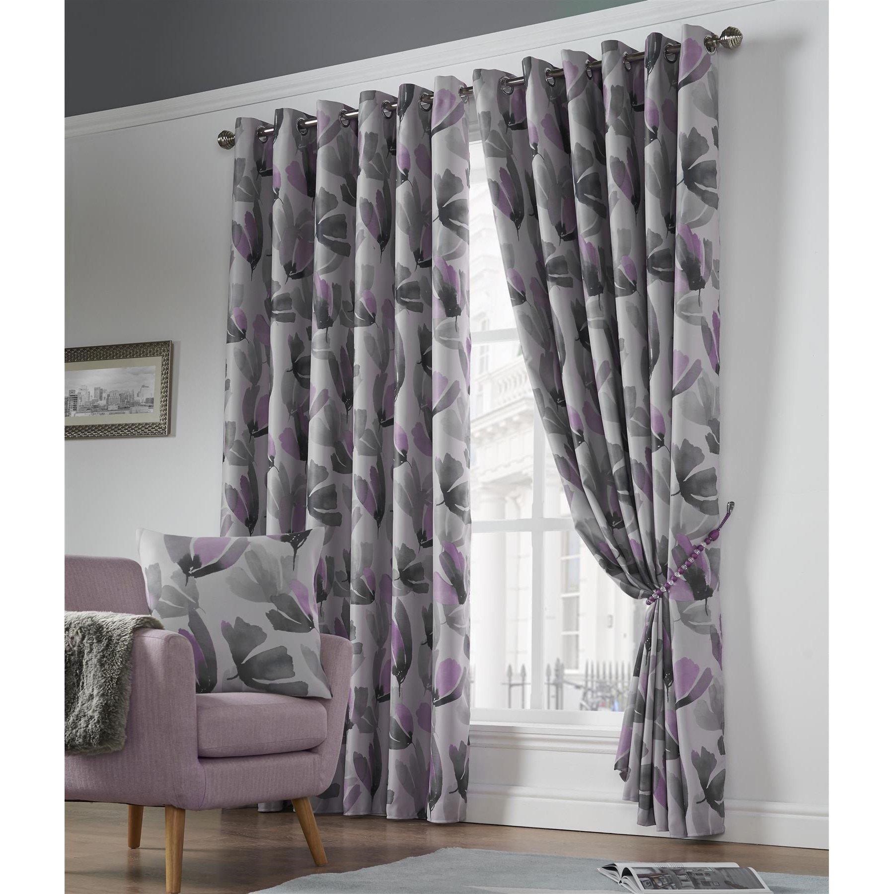 Purple/Grey - Alan Symonds - Amsterdam Printed Blackout Ring Top Curtains