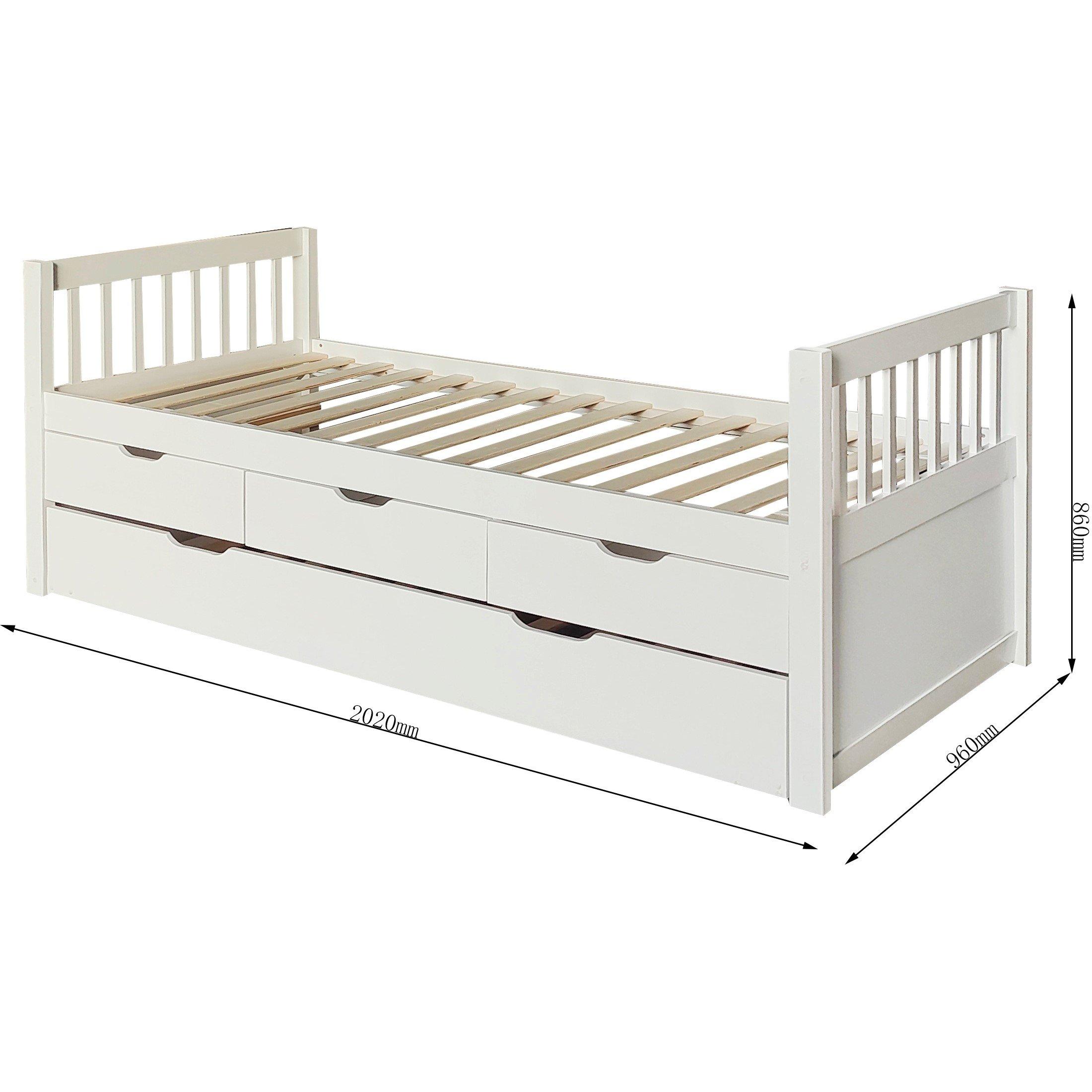 White - Comfy Living - Wooden Frame Guest Bed with Drawers and Mattress - 2