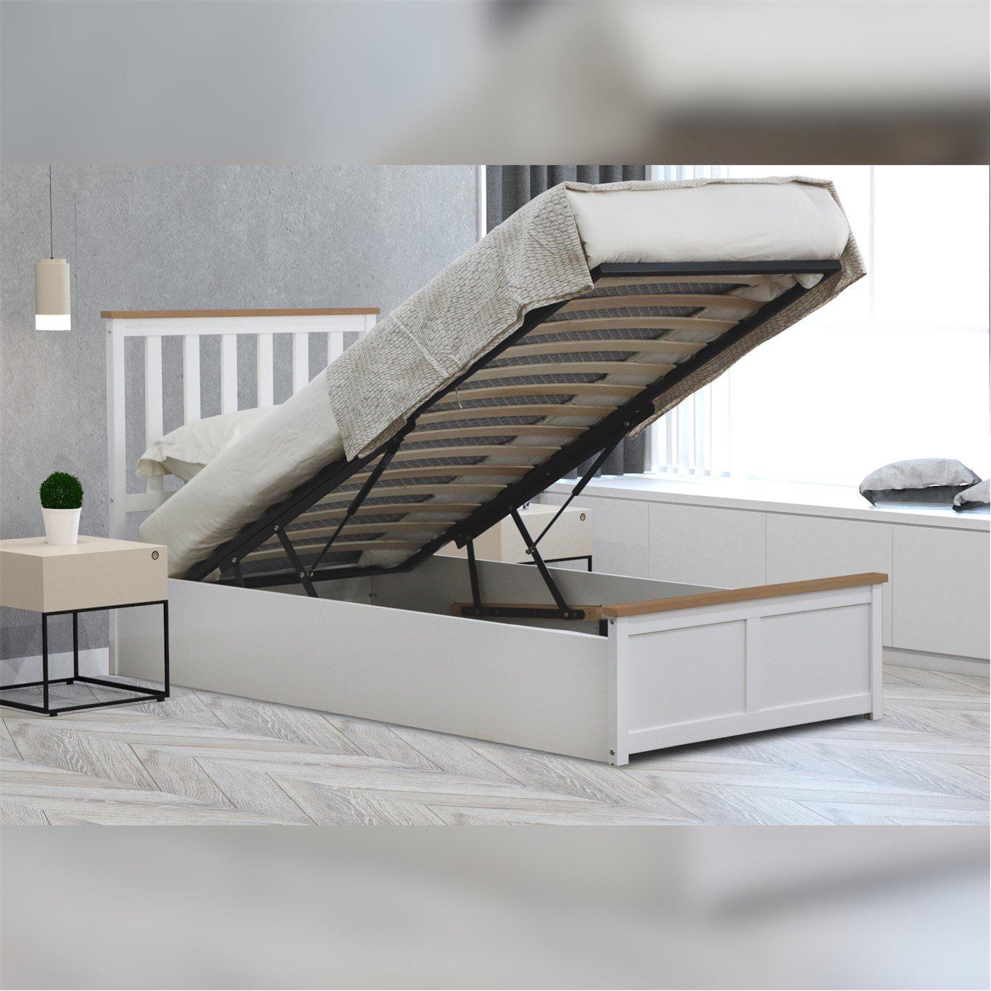 White - Comfy Living - Wooden Ottoman Gas Lift Frame with Mattress - 7