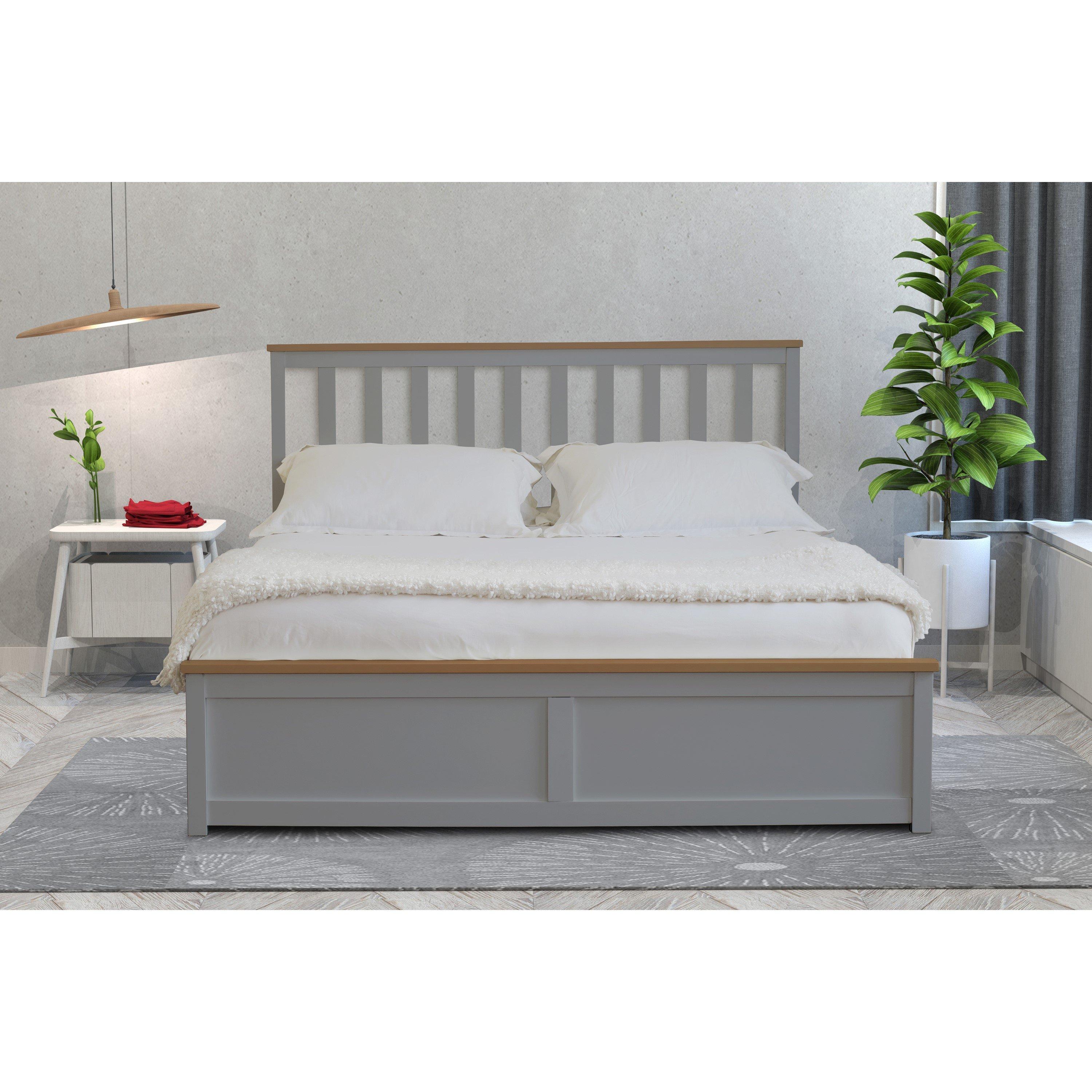 Grey - Comfy Living - Wooden Ottoman Gas Lift Frame with Mattress - 2