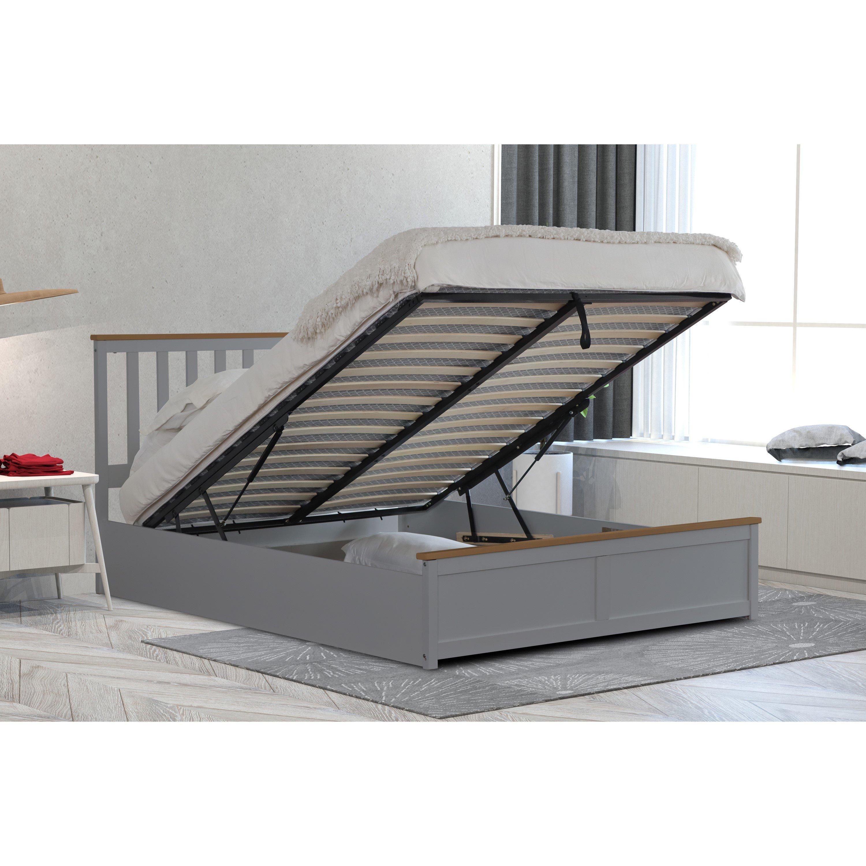 Grey - Comfy Living - Wooden Ottoman Gas Lift Frame with Mattress - 3
