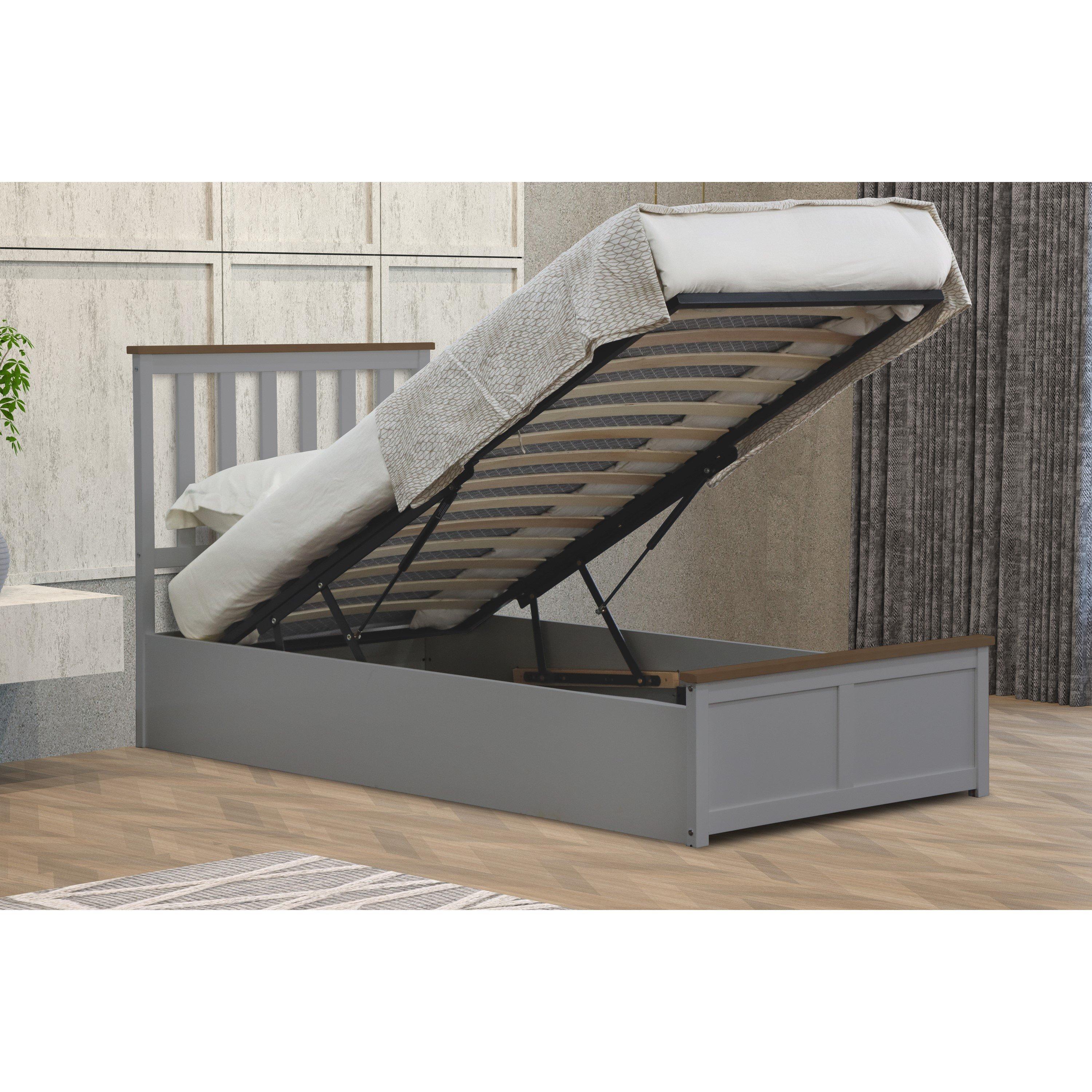 Grey - Comfy Living - Wooden Ottoman Gas Lift Frame with Mattress - 6