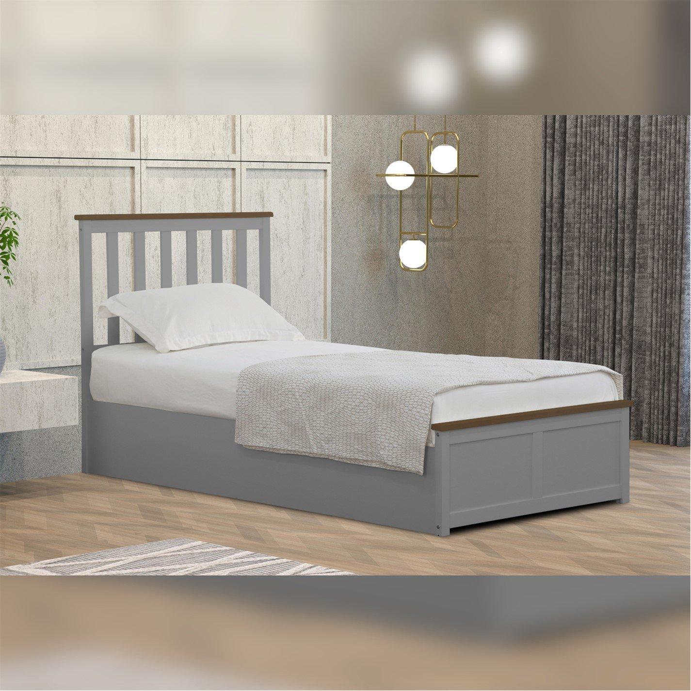 Grey - Comfy Living - Wooden Ottoman Gas Lift Frame with Mattress - 7