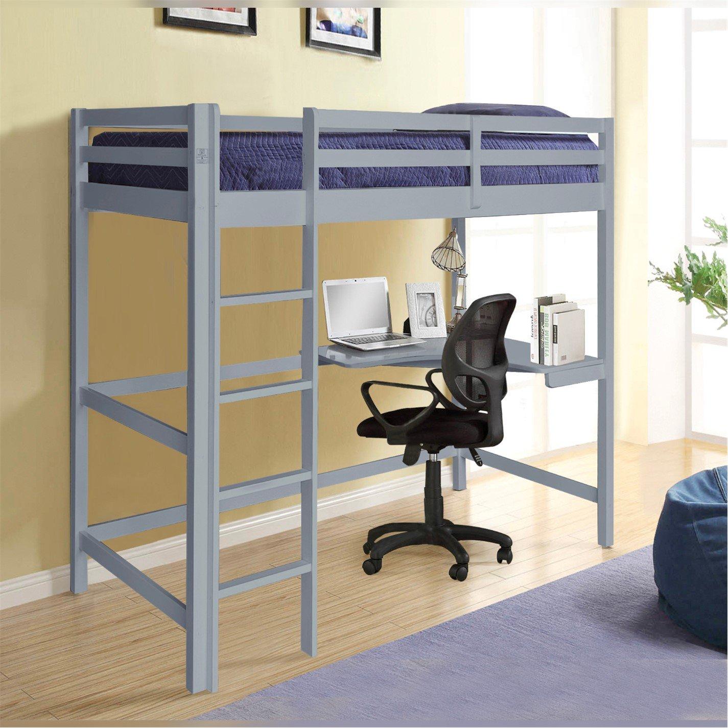 Grey - Comfy Living - 3ft Single High Sleeper Bed Frame with Mattress - 3