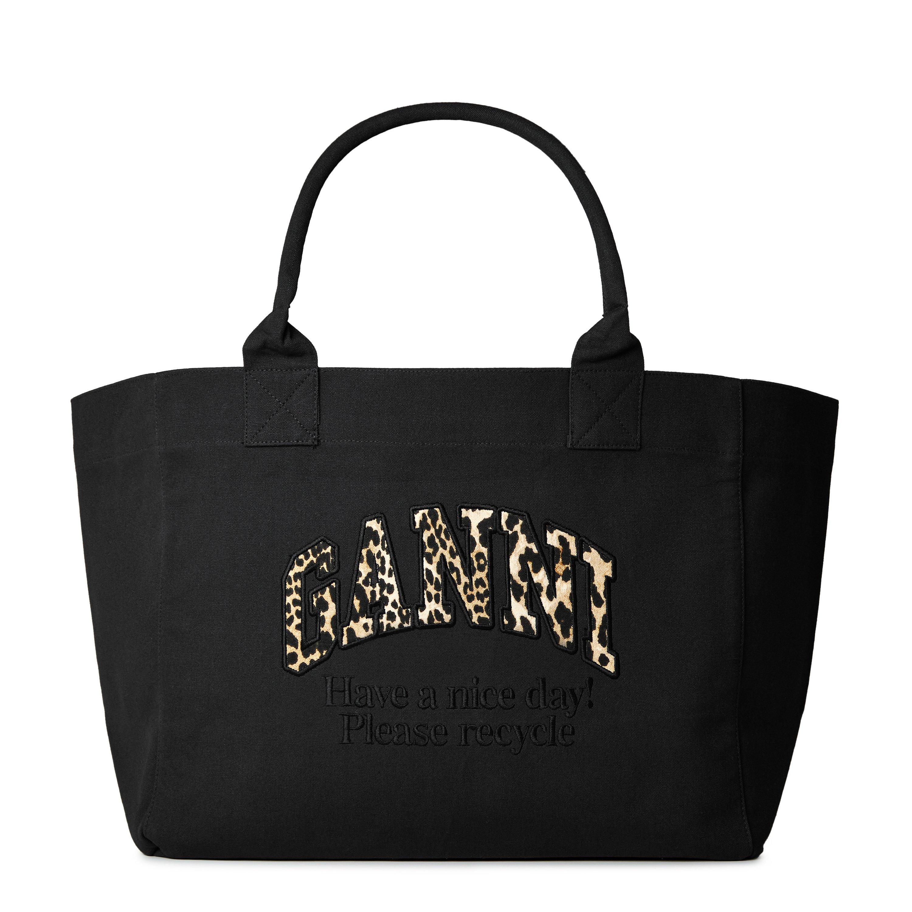 Ganni Women's XXL Logo Tote Bag - Blk/Leopard