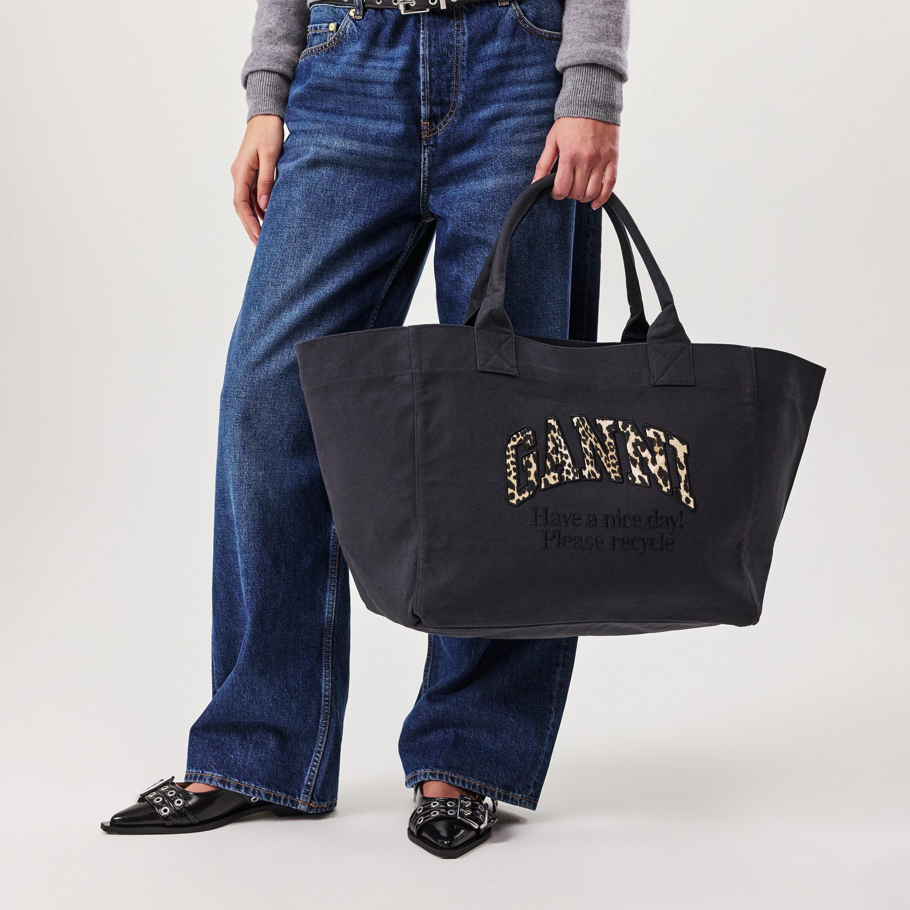 Blk/Leopard - Ganni - Women's XXL Logo Tote Bag - 2