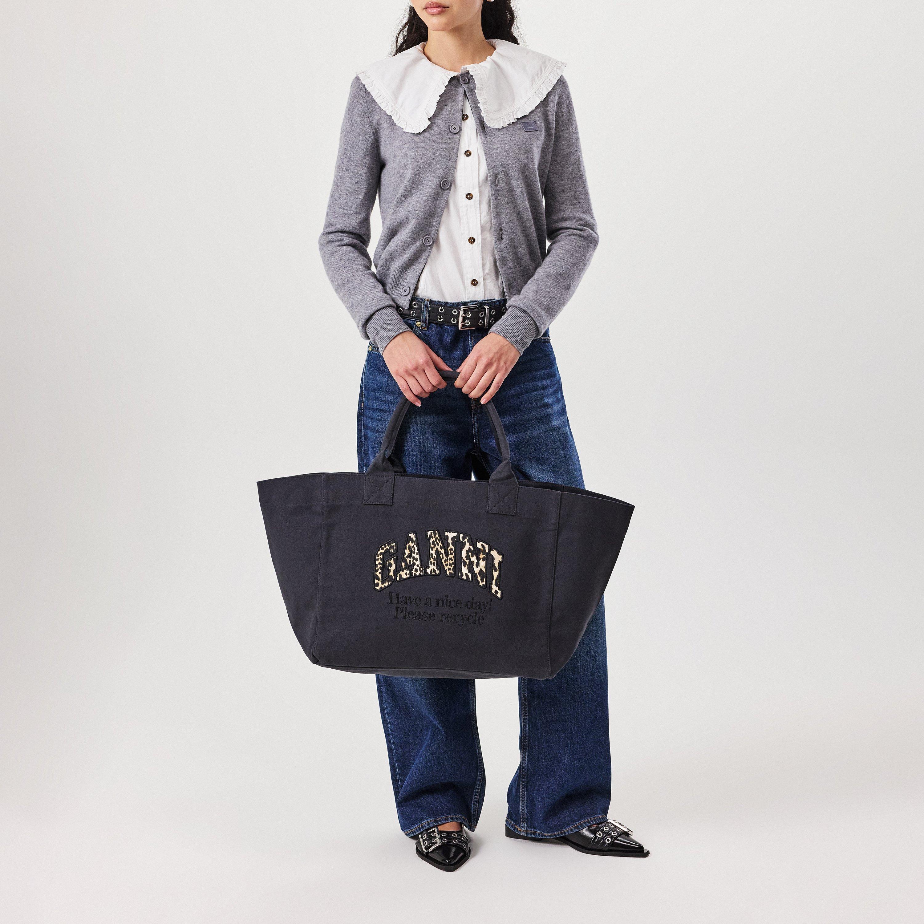 Blk/Leopard - Ganni - Women's XXL Logo Tote Bag - 4
