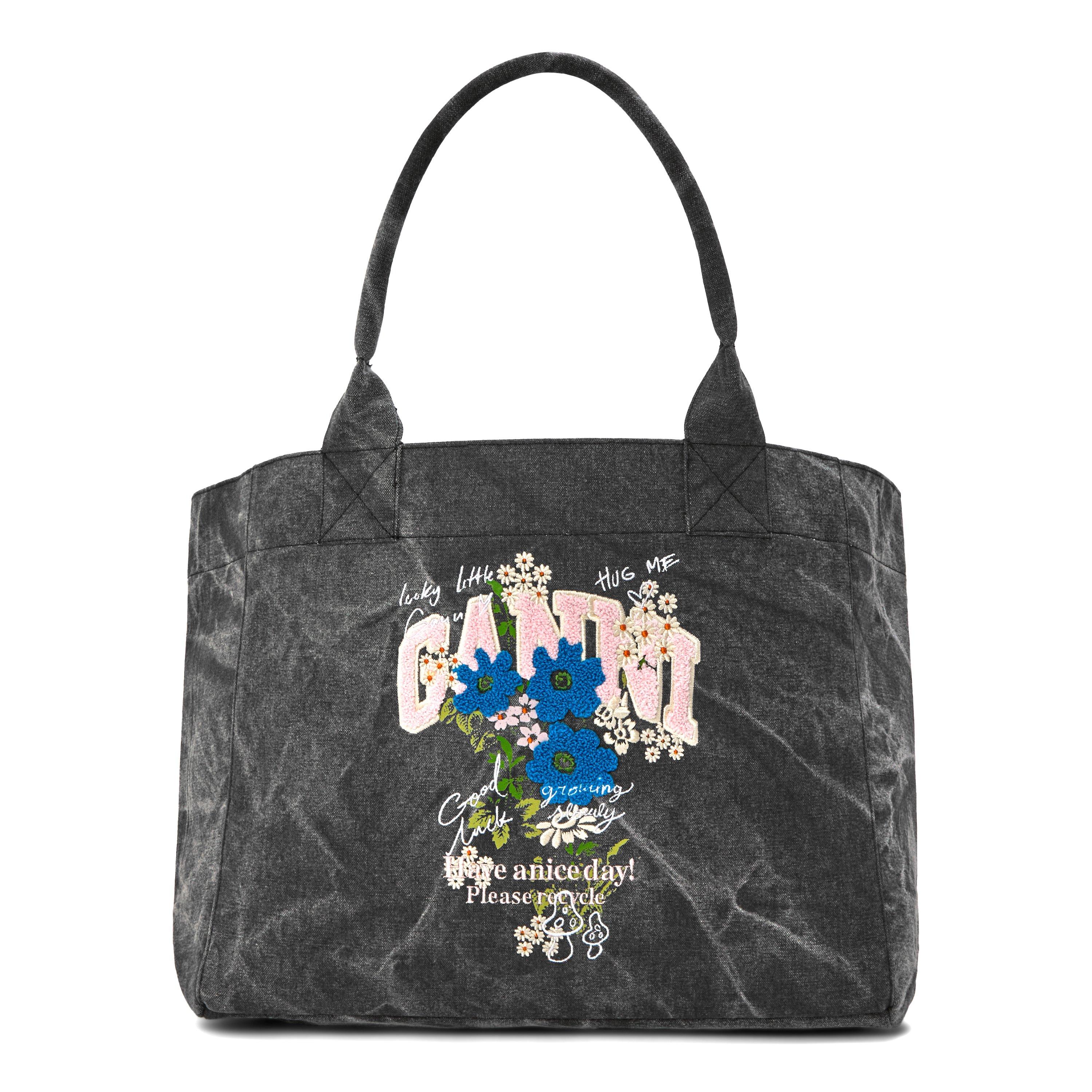 Ganni , Shopping Bags, Female, Gray, One Size, Graphic Print Canvas Tote Bag - Image 3
