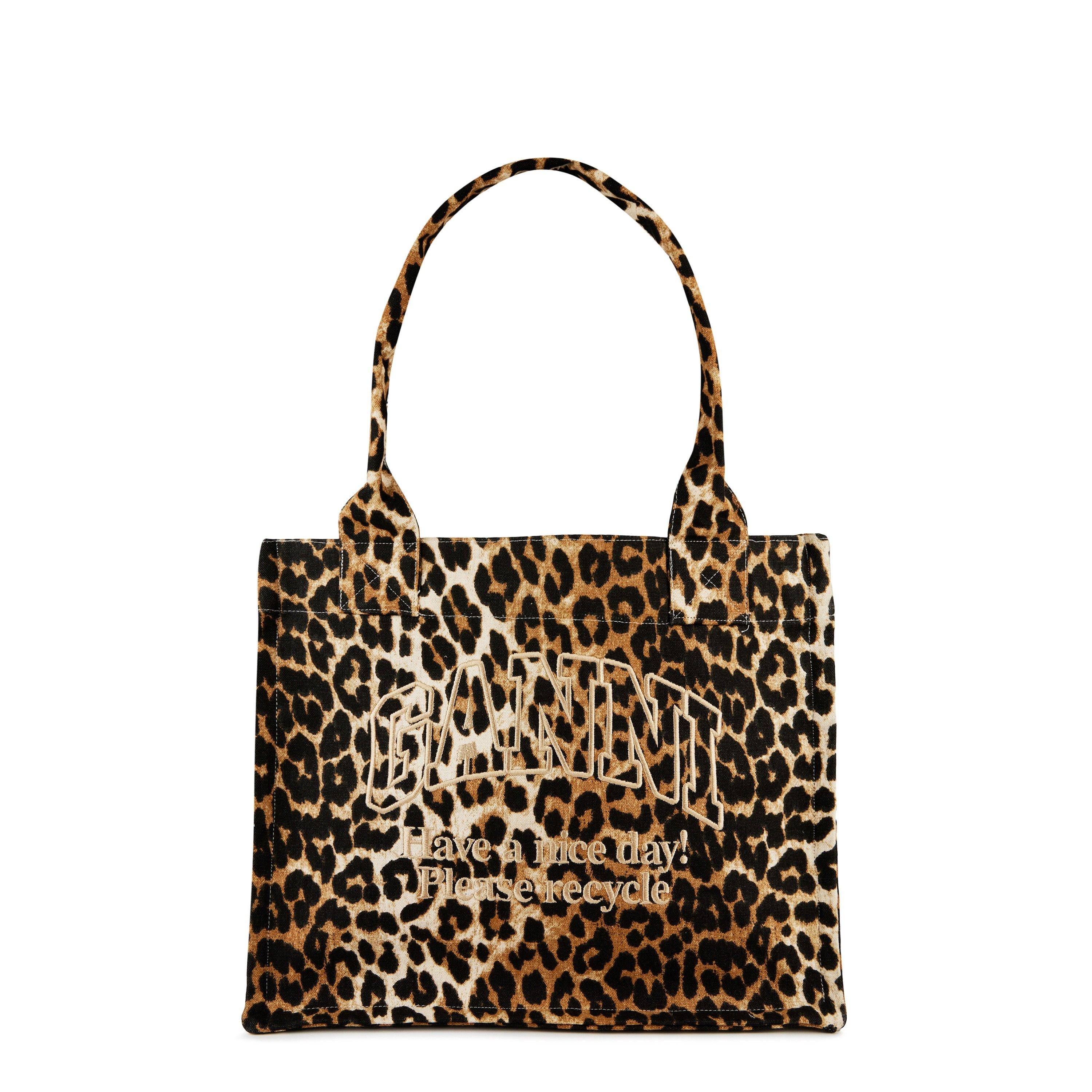 Ganni Women's Embossed Logo Tote Bag - Leopard