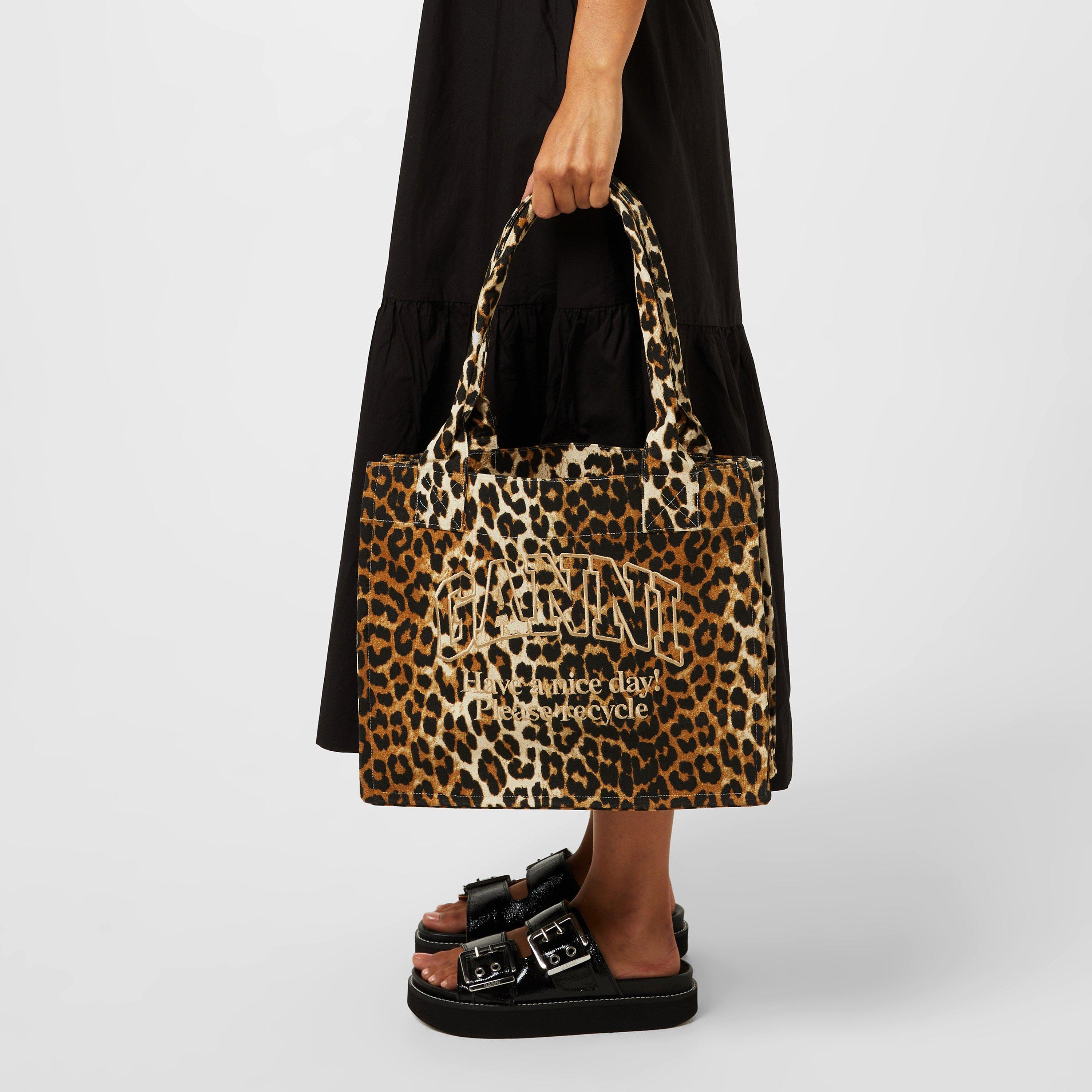 Leopard - Ganni - Women's Embossed Logo Cotton Canvas Tote Bag - 2