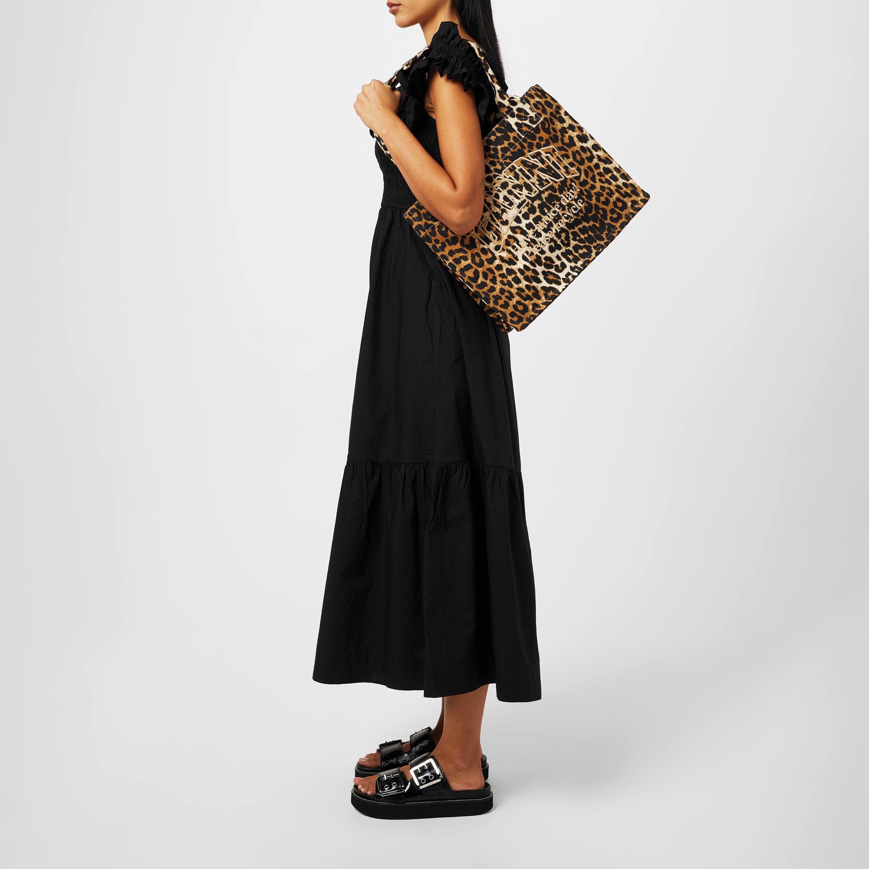 Leopard - Ganni - Women's Embossed Logo Cotton Canvas Tote Bag - 5