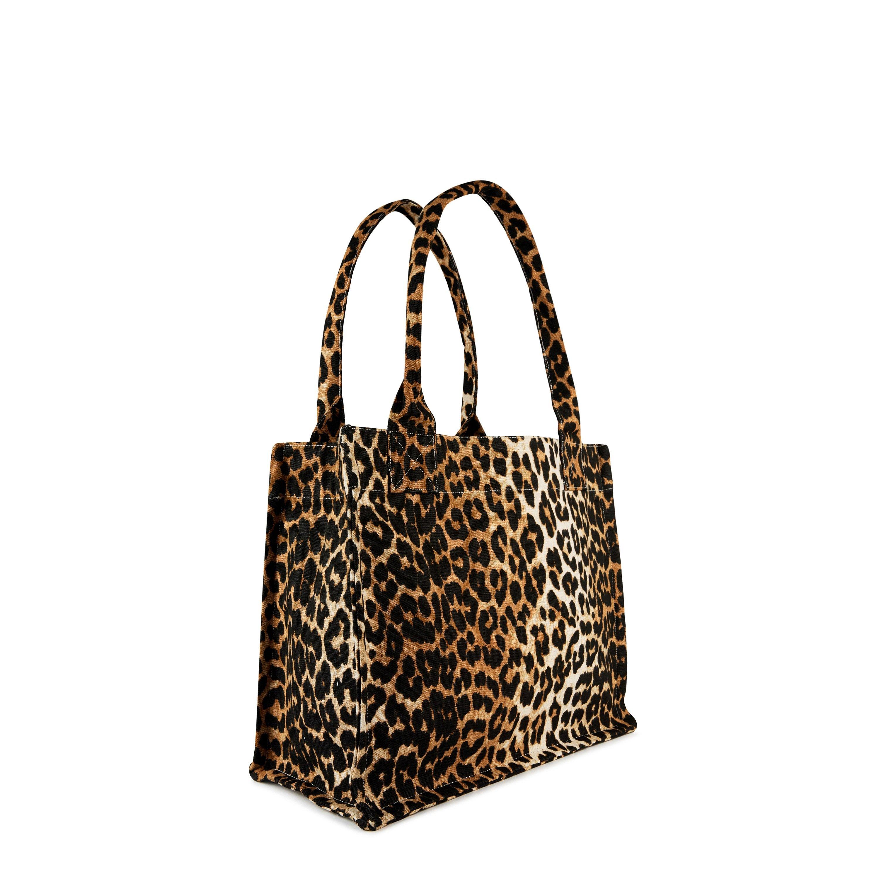 Leopard - Ganni - Women's Embossed Logo Cotton Canvas Tote Bag - 6