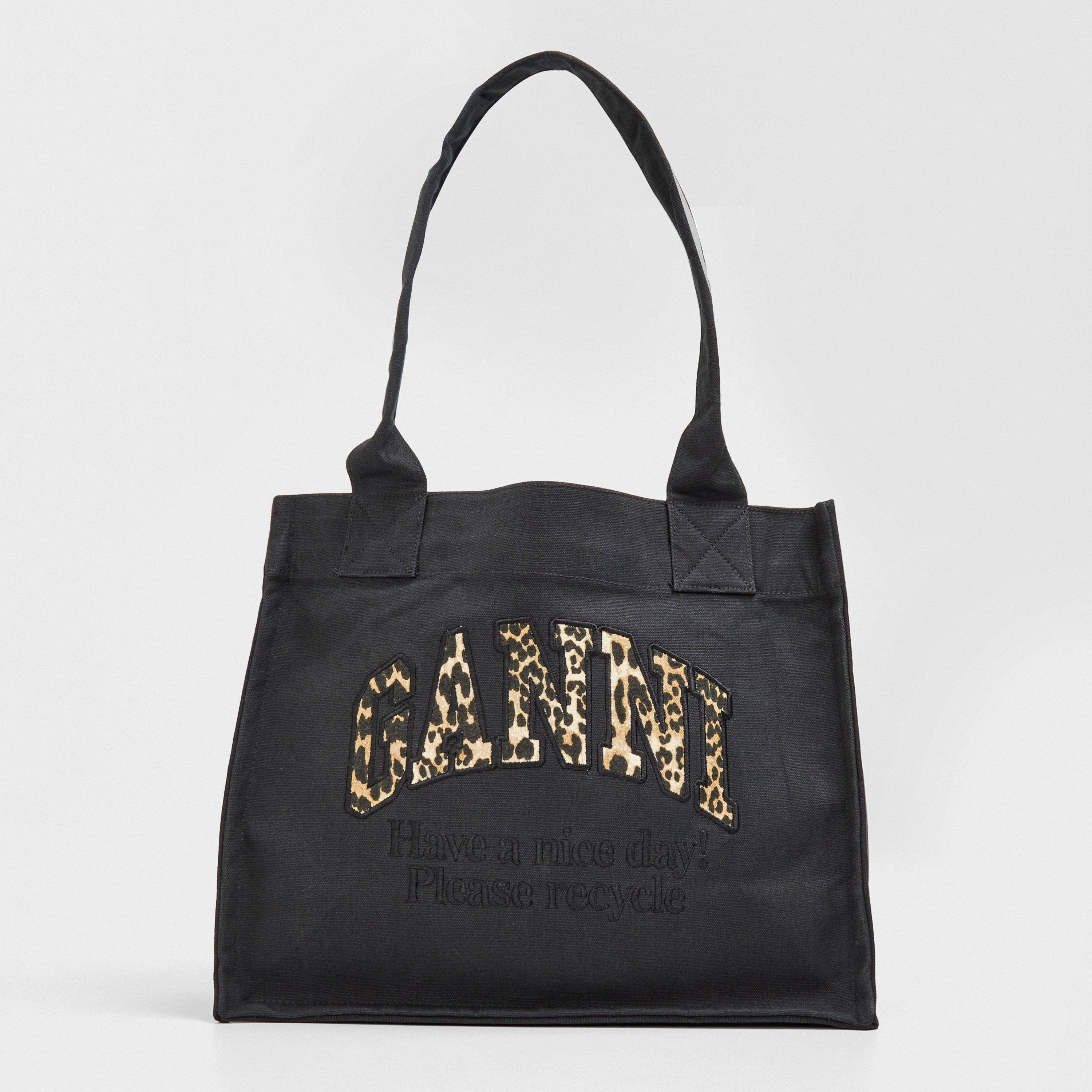 【送料&関税込】Ganni Black Shopper With Embroidered Logo On Black XXL Denim Shopper Tote by GANNI on Sale