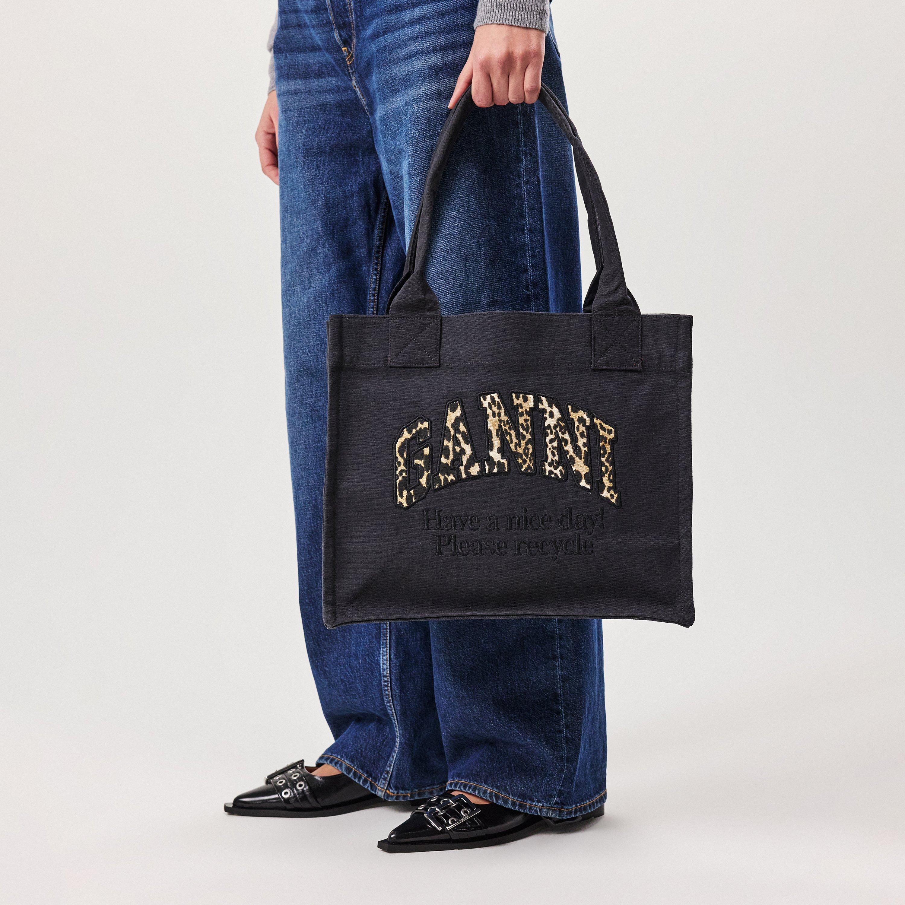 Blk/Leopard - Ganni - Women's Embossed Logo Tote Bag - 3
