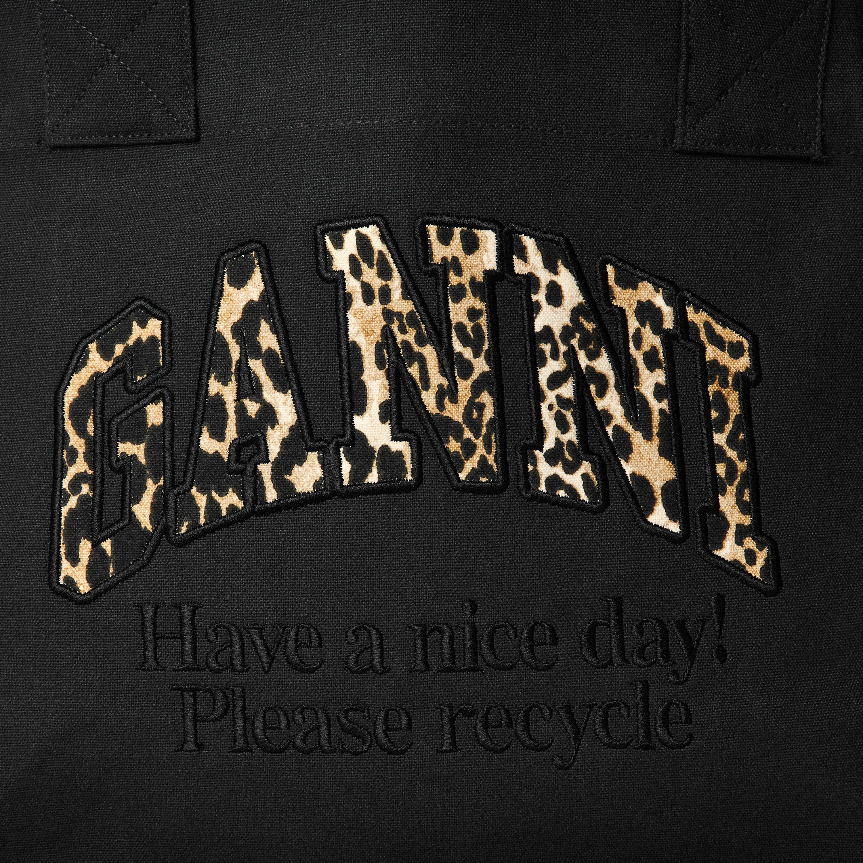 Blk/Leopard - Ganni - Women's Embossed Logo Tote Bag - 4