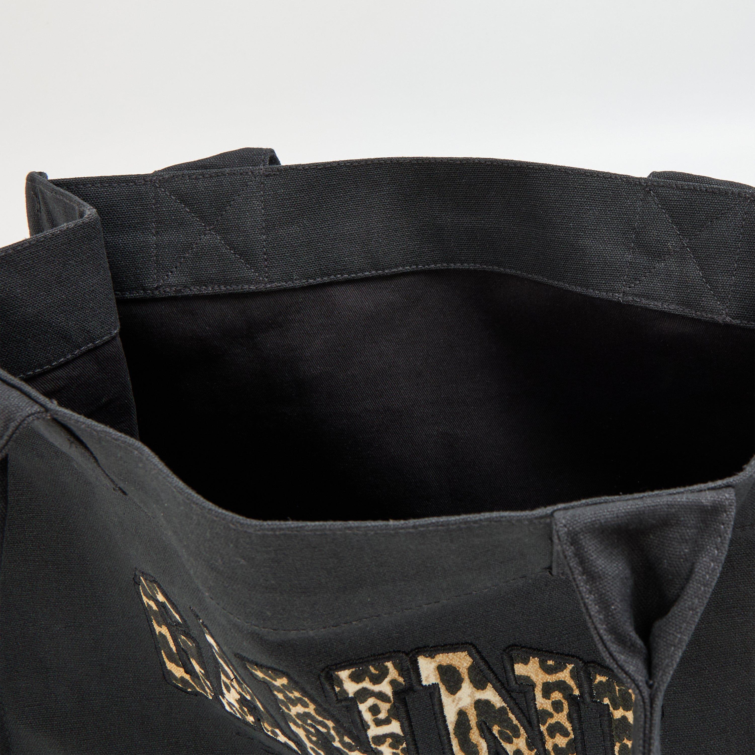 Blk/Leopard - Ganni - Women's Embossed Logo Tote Bag - 6