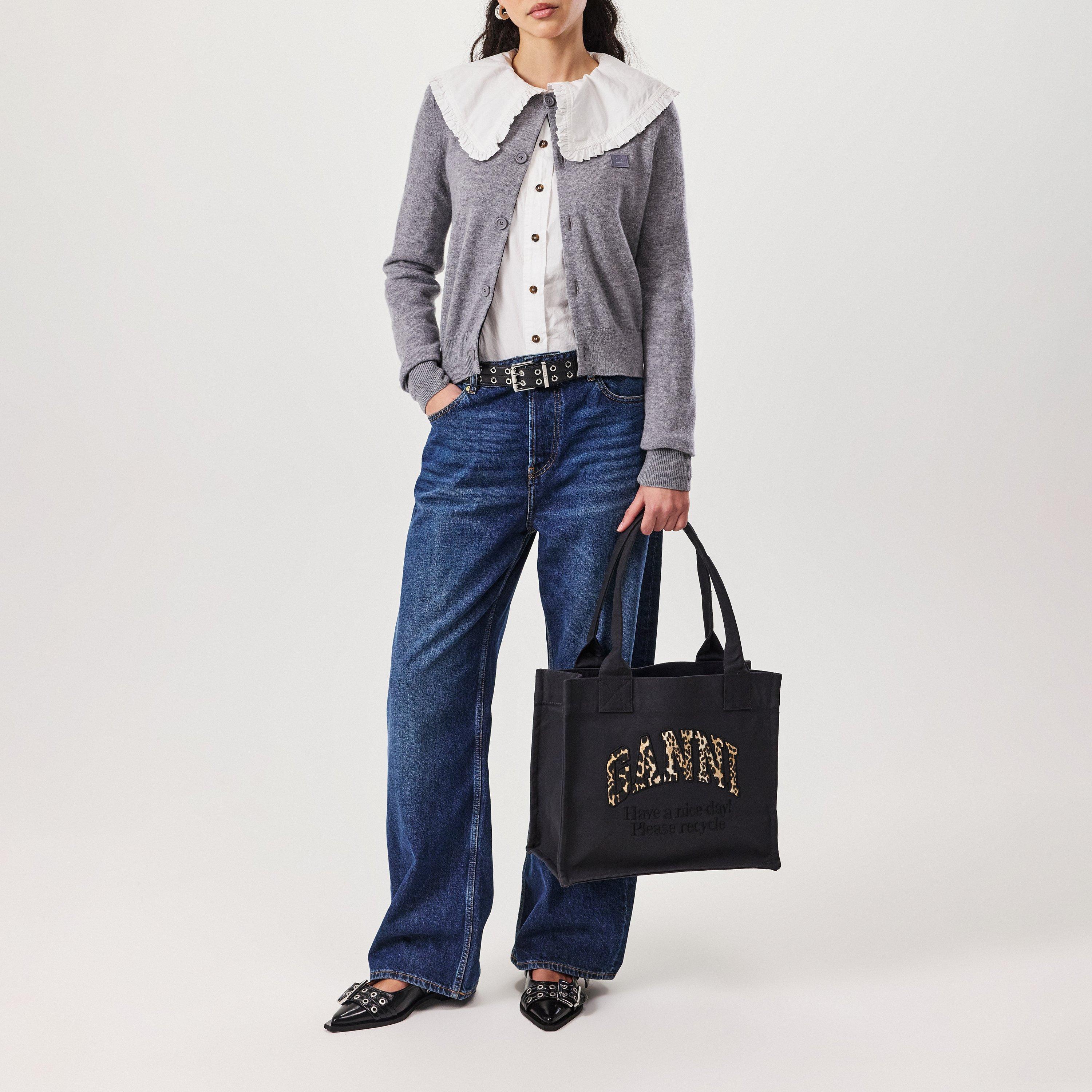 Blk/Leopard - Ganni - Women's Embossed Logo Tote Bag - 7