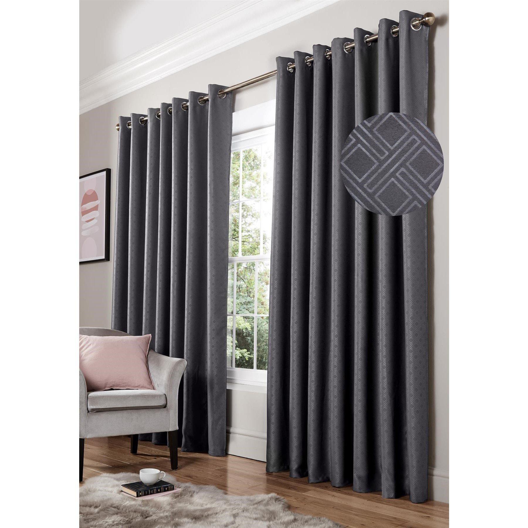 Charcoal - Alan Symonds - Diamond Blackout Ring Top Curtains - 1