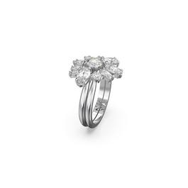 Swarovski Gema cocktail ring, Mixed cuts, Flower, White, Rhodium plated