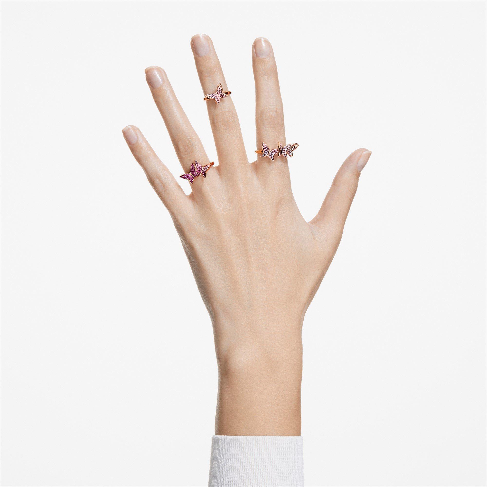 Lmul/Ros - Swarovski - Lilia ring, Set (3), Butterfly, Pink, Rose gold-tone plated - 2