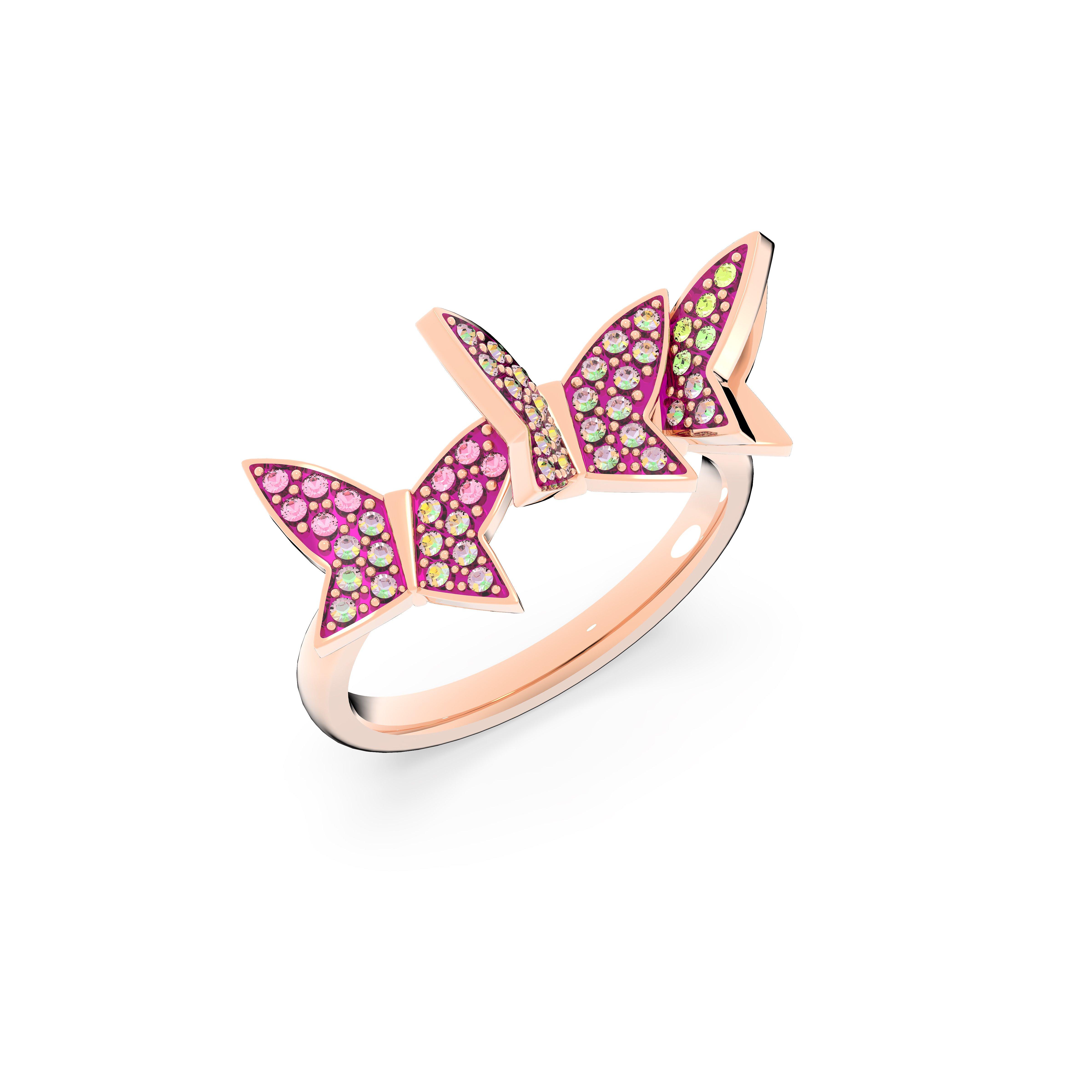 Lmul/Ros - Swarovski - Lilia ring, Set (3), Butterfly, Pink, Rose gold-tone plated - 3