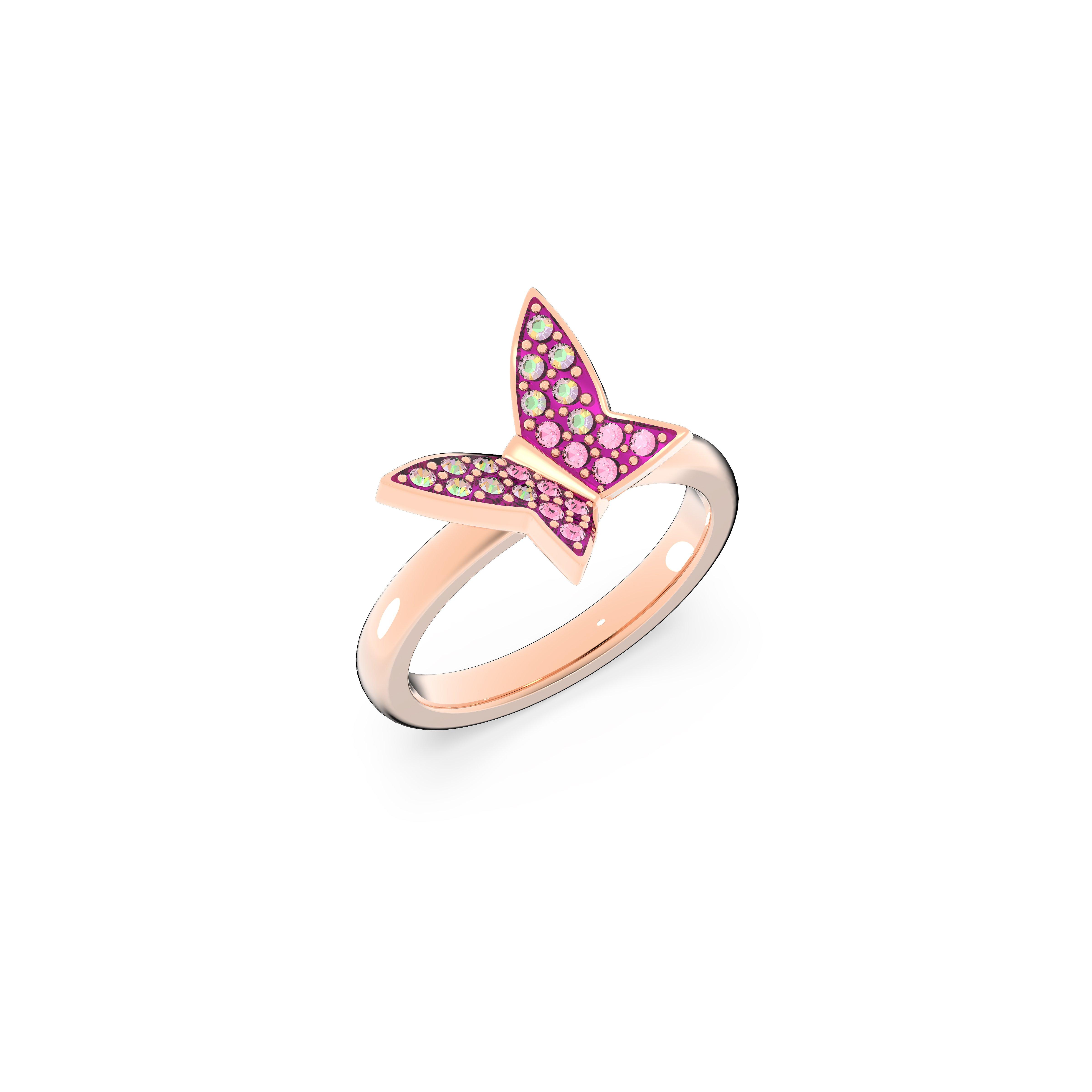 Lmul/Ros - Swarovski - Lilia ring, Set (3), Butterfly, Pink, Rose gold-tone plated - 5
