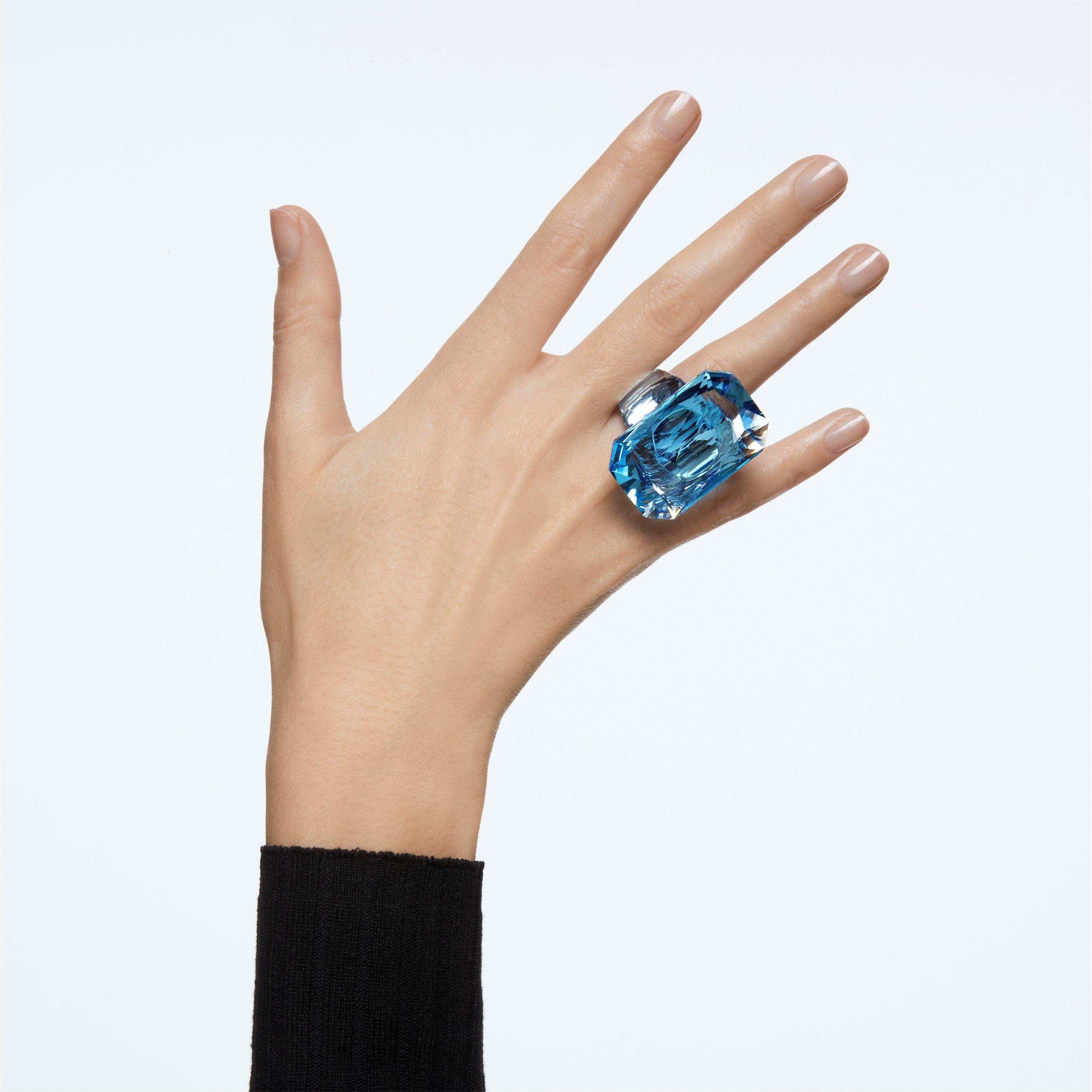 Aqua Crystal - Swarovski - Lucent cocktail ring, Oversized crystal, Octagon cut, Yellow - 2