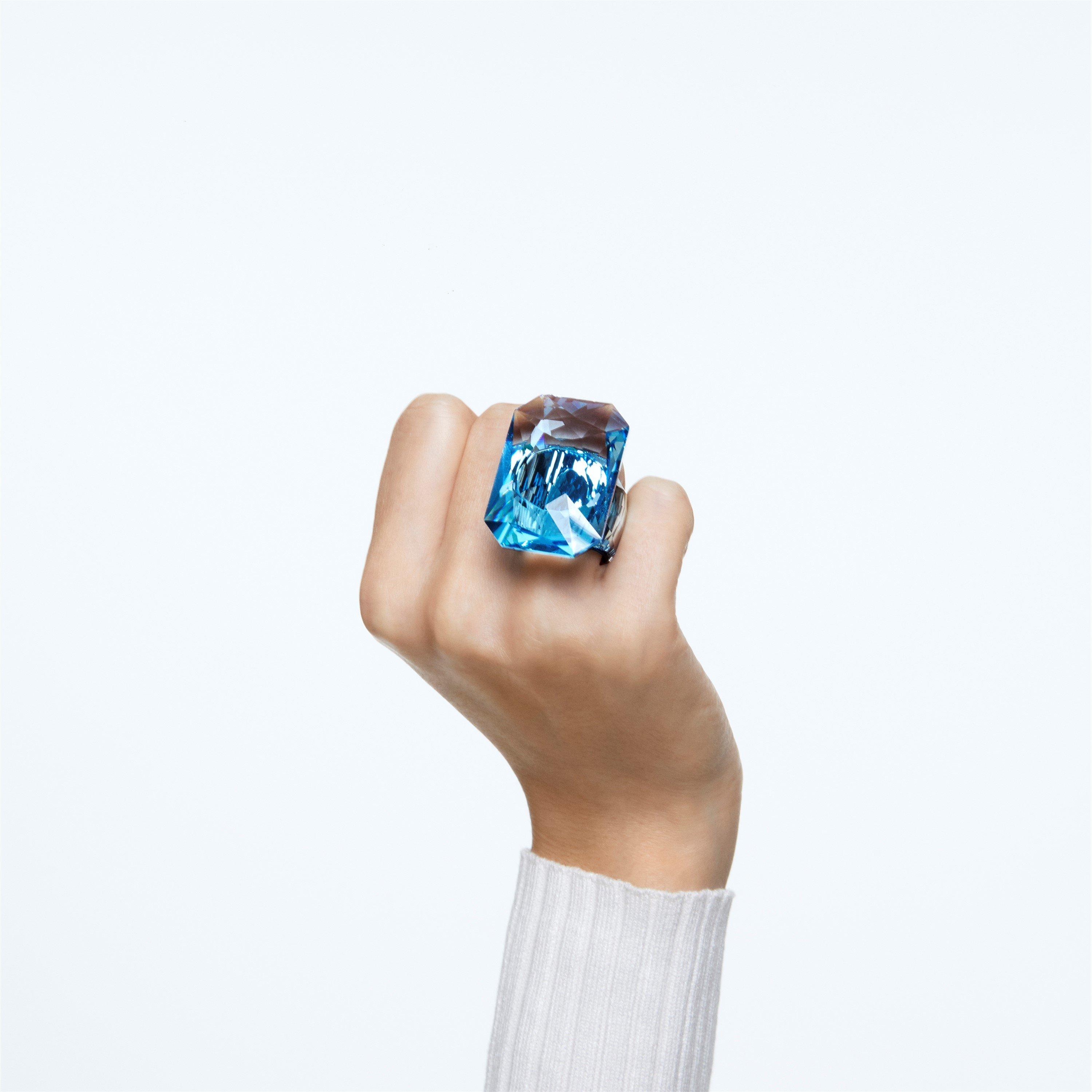 Aqua Crystal - Swarovski - Lucent cocktail ring, Oversized crystal, Octagon cut, Yellow - 3
