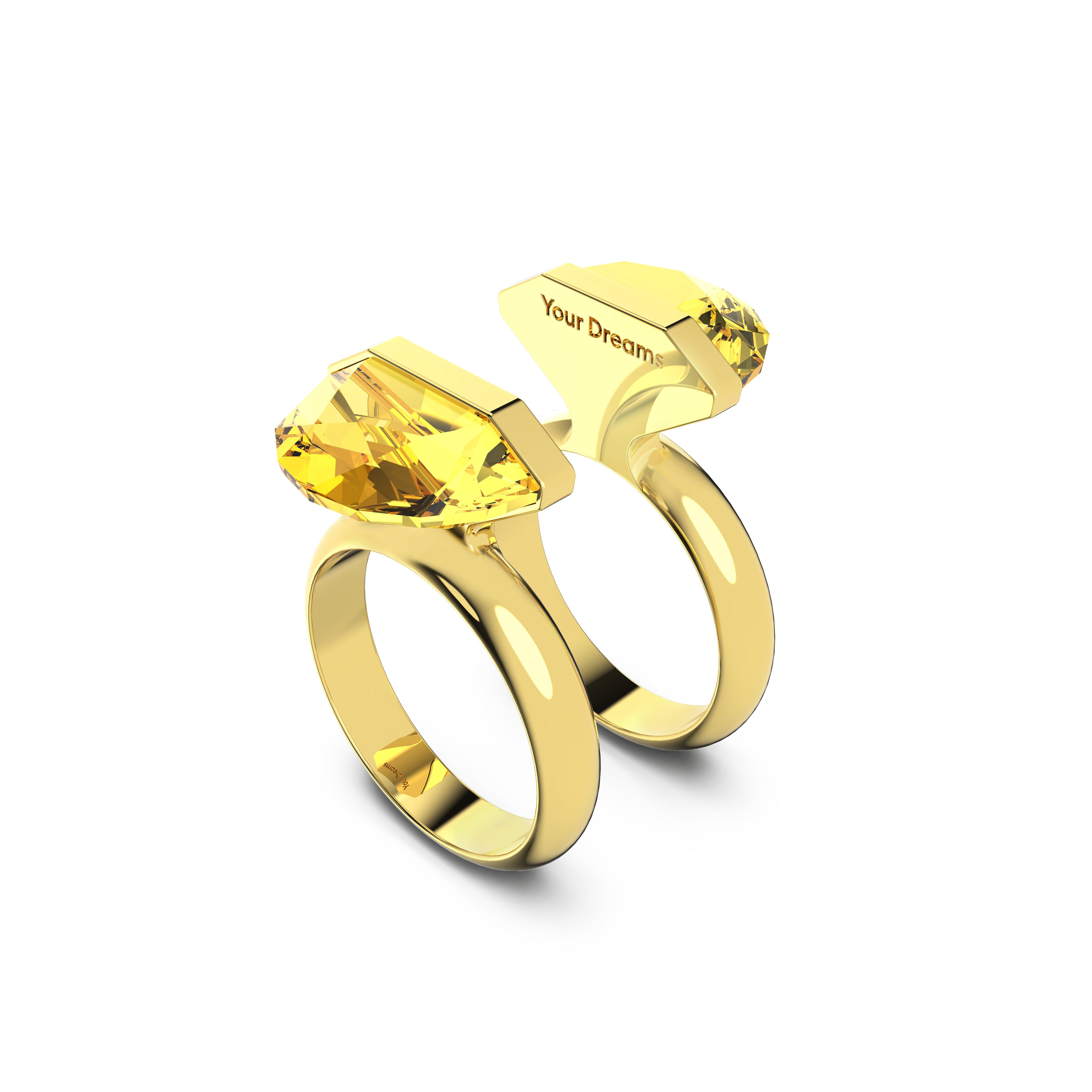Amarelo/Dourado - Swarovski - Lucent ring, Magnetic closure, Yellow, Gold-tone plated - 1
