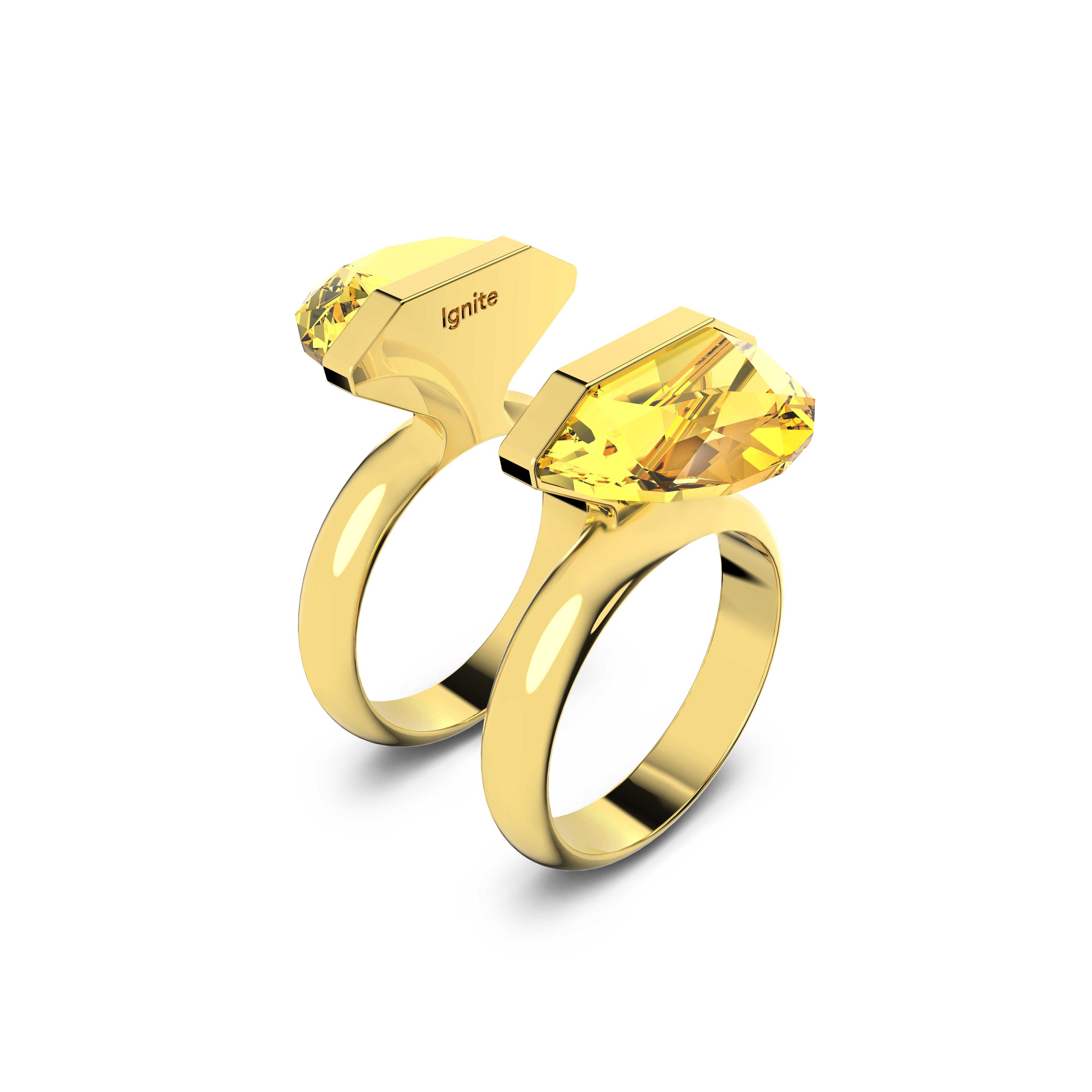 Amarelo/Dourado - Swarovski - Lucent ring, Magnetic closure, Yellow, Gold-tone plated - 3