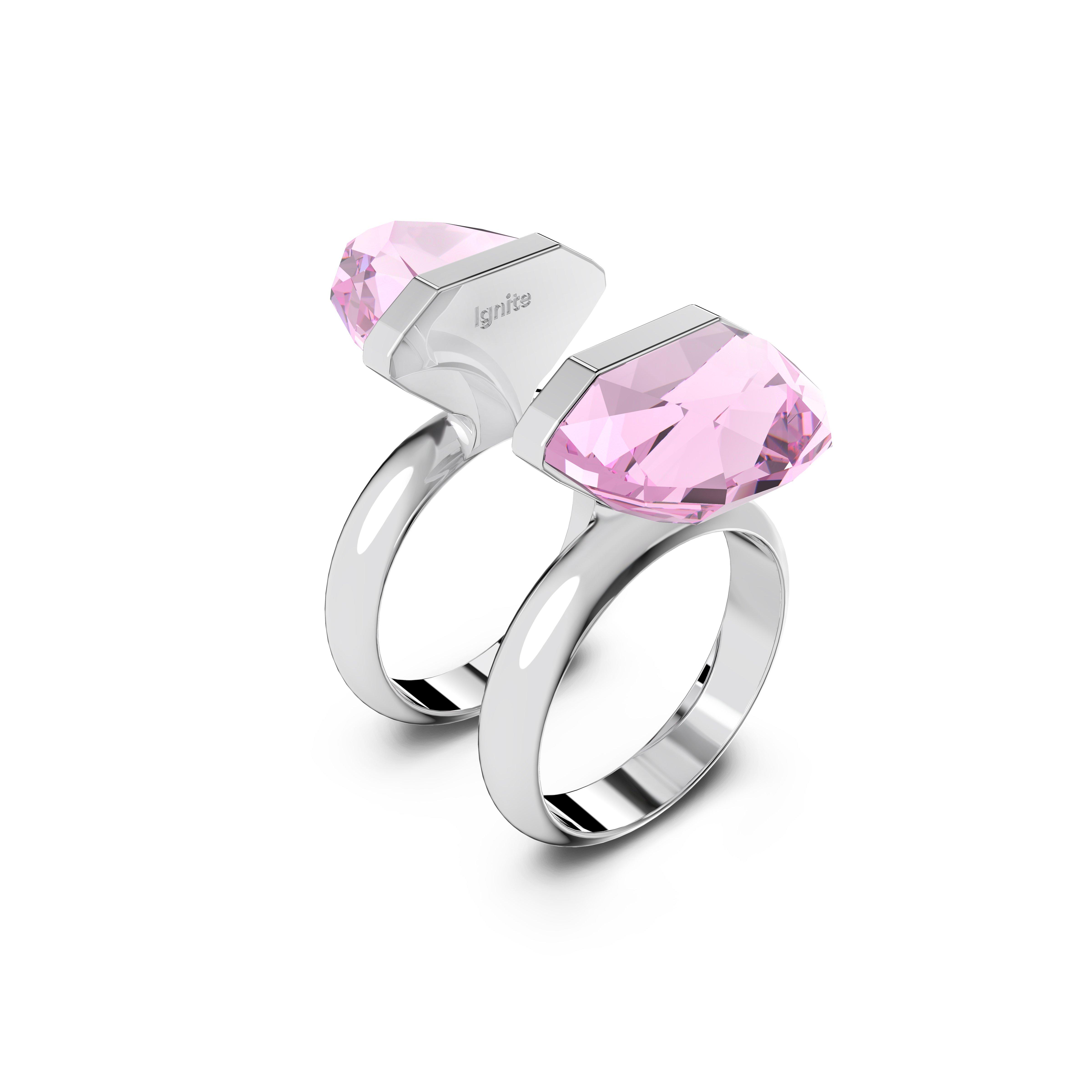 Pink/Rhodium - Swarovski - Lucent ring, Magnetic closure, Pear cut, Pink, Rhodium plated - 1