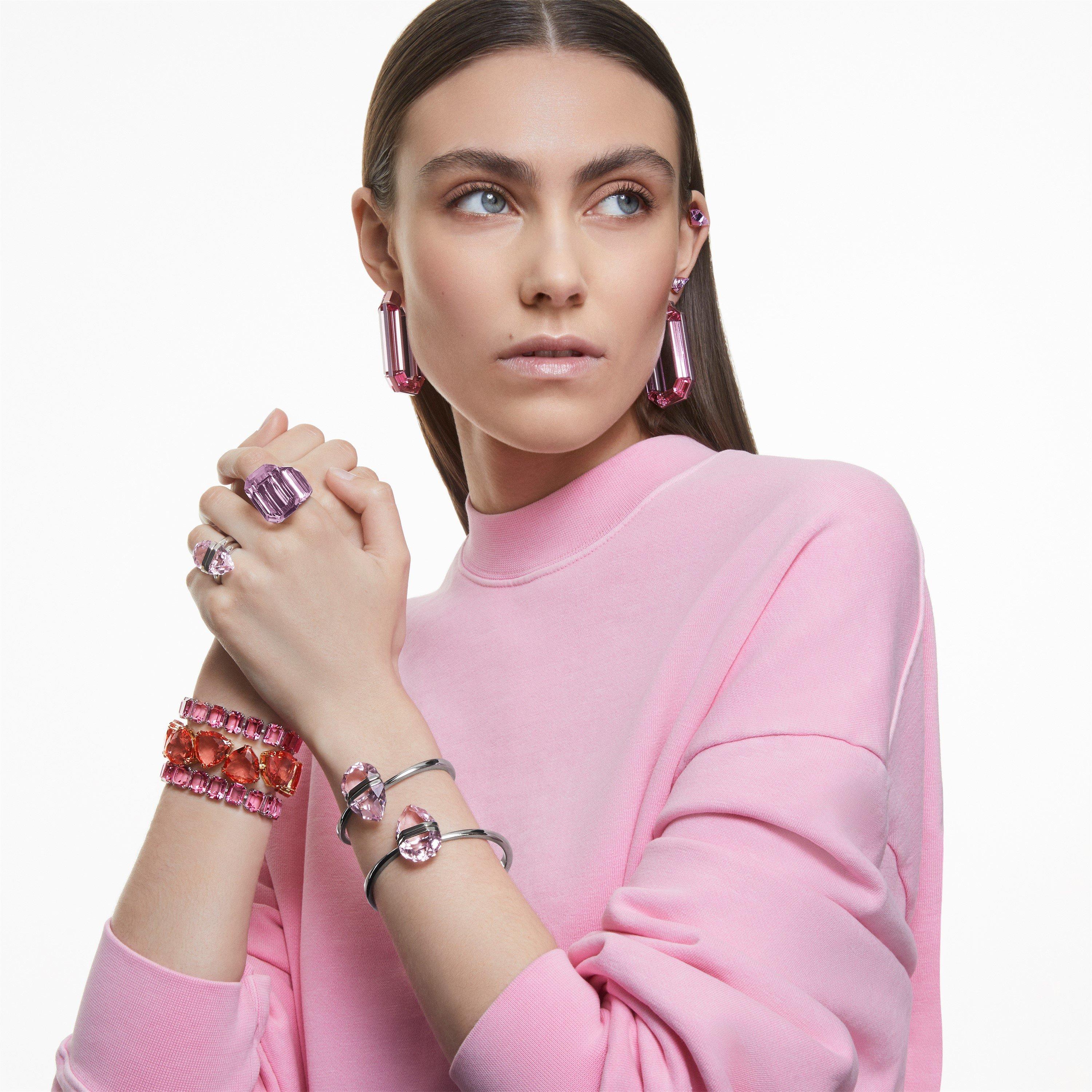 Pink/Rhodium - Swarovski - Lucent ring, Magnetic closure, Pear cut, Pink, Rhodium plated - 2