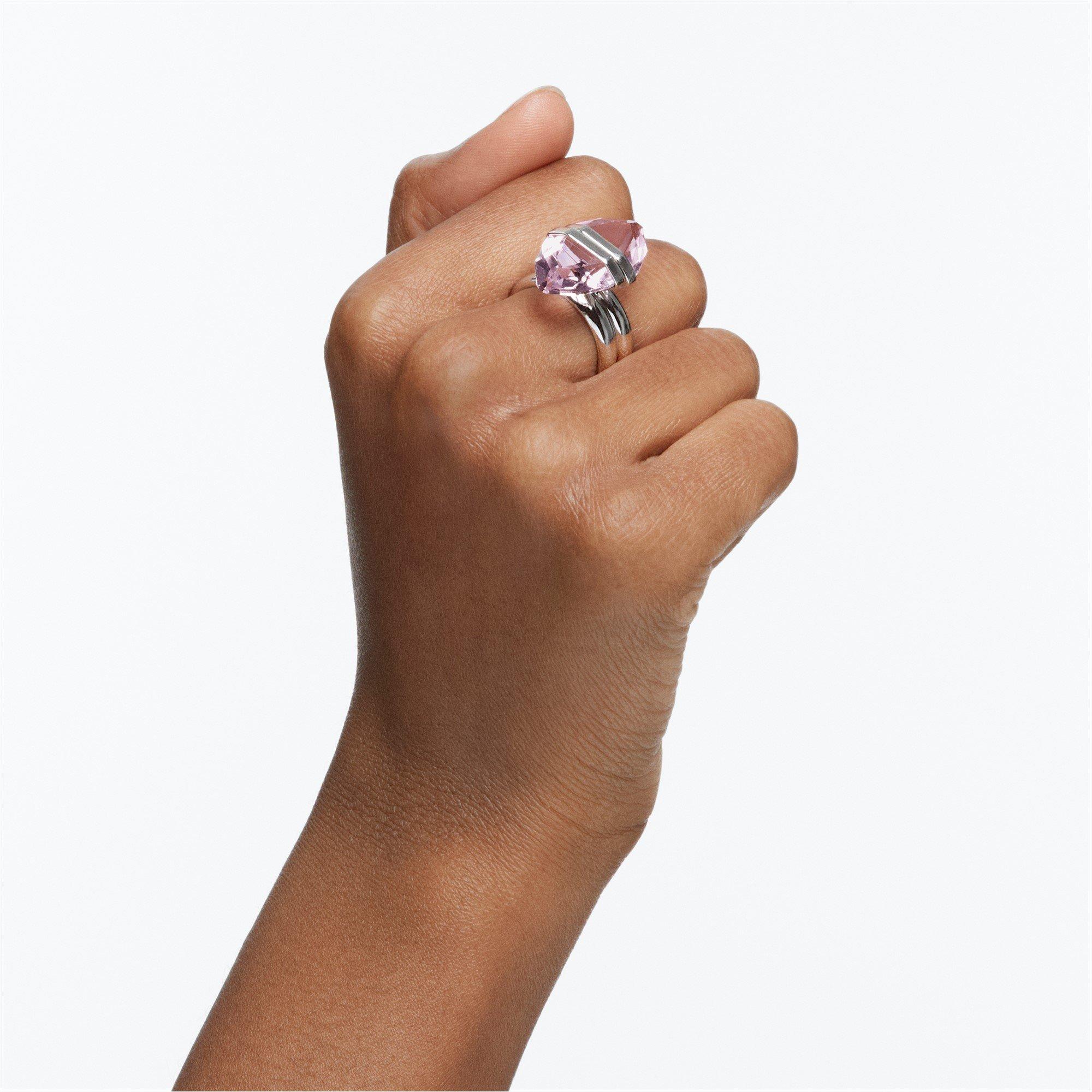 Pink/Rhodium - Swarovski - Lucent ring, Magnetic closure, Pear cut, Pink, Rhodium plated - 3