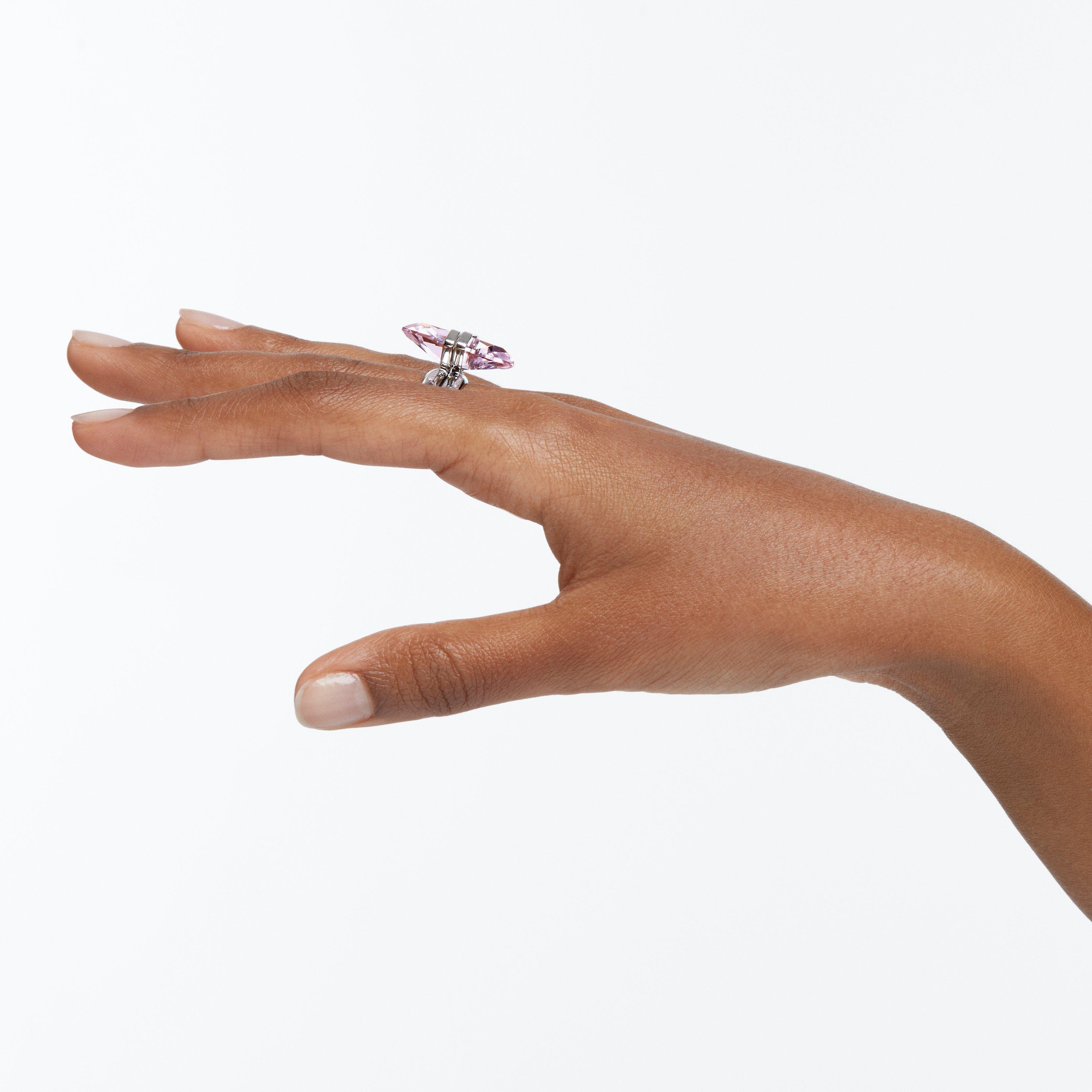 Pink/Rhodium - Swarovski - Lucent ring, Magnetic closure, Pear cut, Pink, Rhodium plated - 4