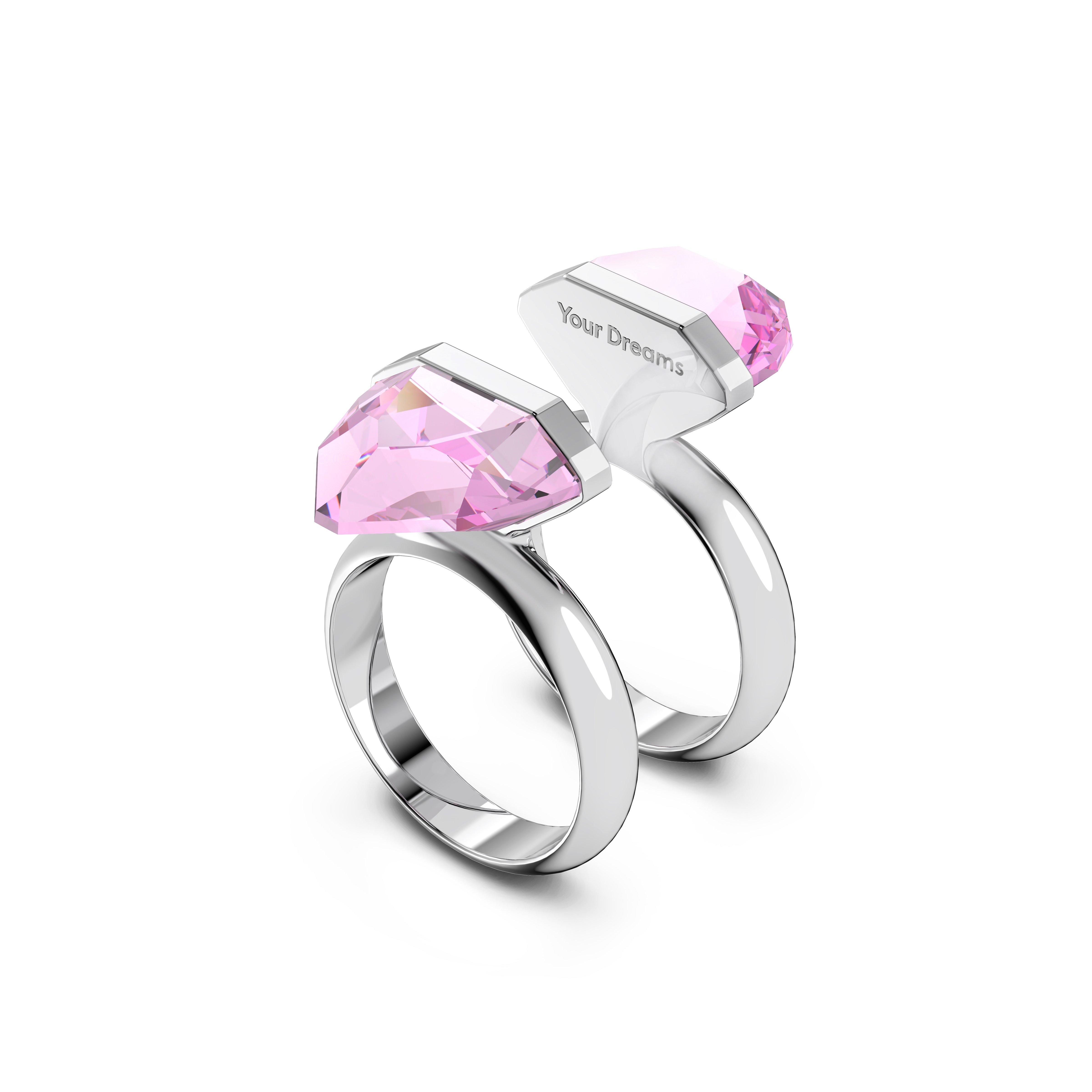 Pink/Rhodium - Swarovski - Lucent ring, Magnetic closure, Pear cut, Pink, Rhodium plated - 5