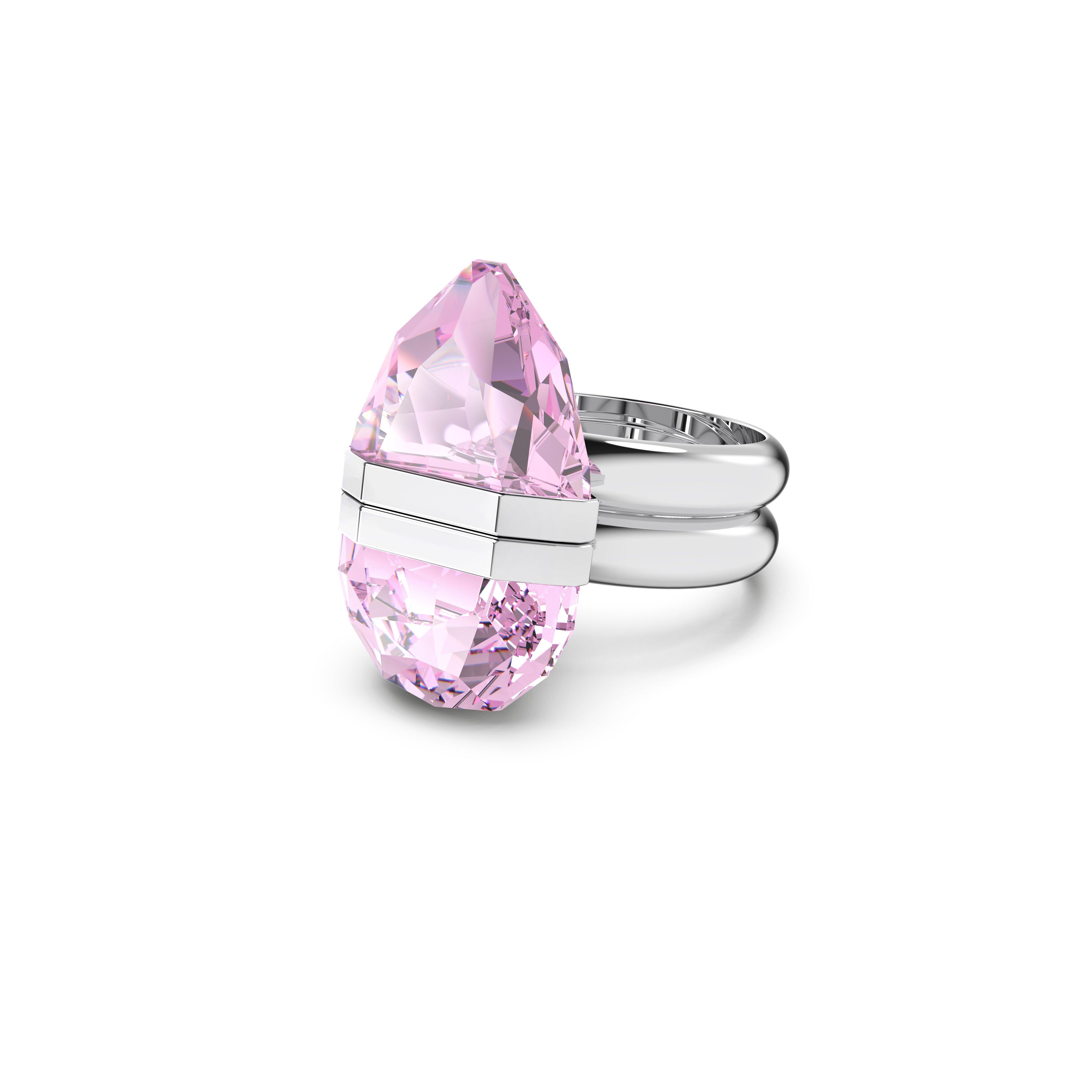 Pink/Rhodium - Swarovski - Lucent ring, Magnetic closure, Pear cut, Pink, Rhodium plated - 6