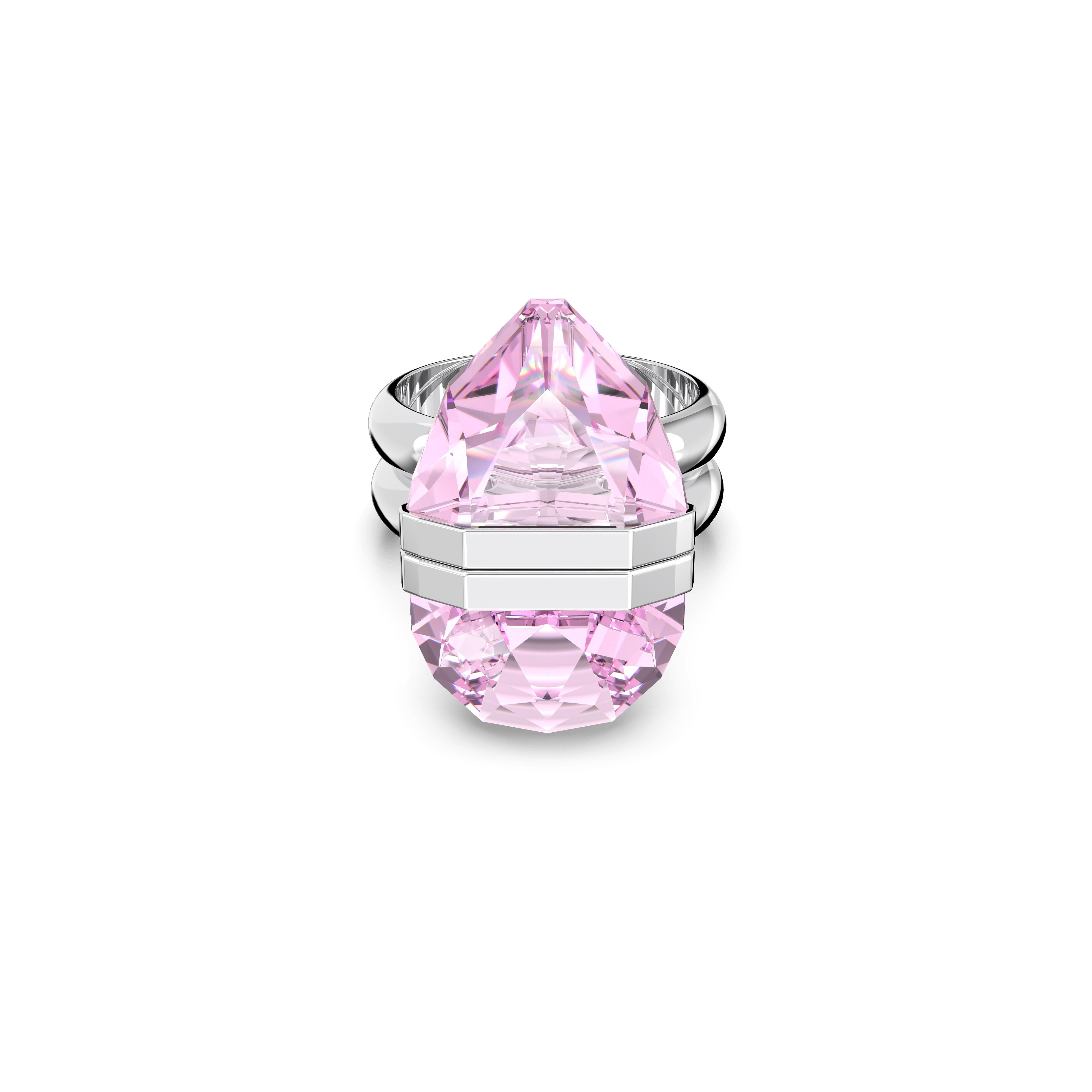 Pink/Rhodium - Swarovski - Lucent ring, Magnetic closure, Pear cut, Pink, Rhodium plated - 7