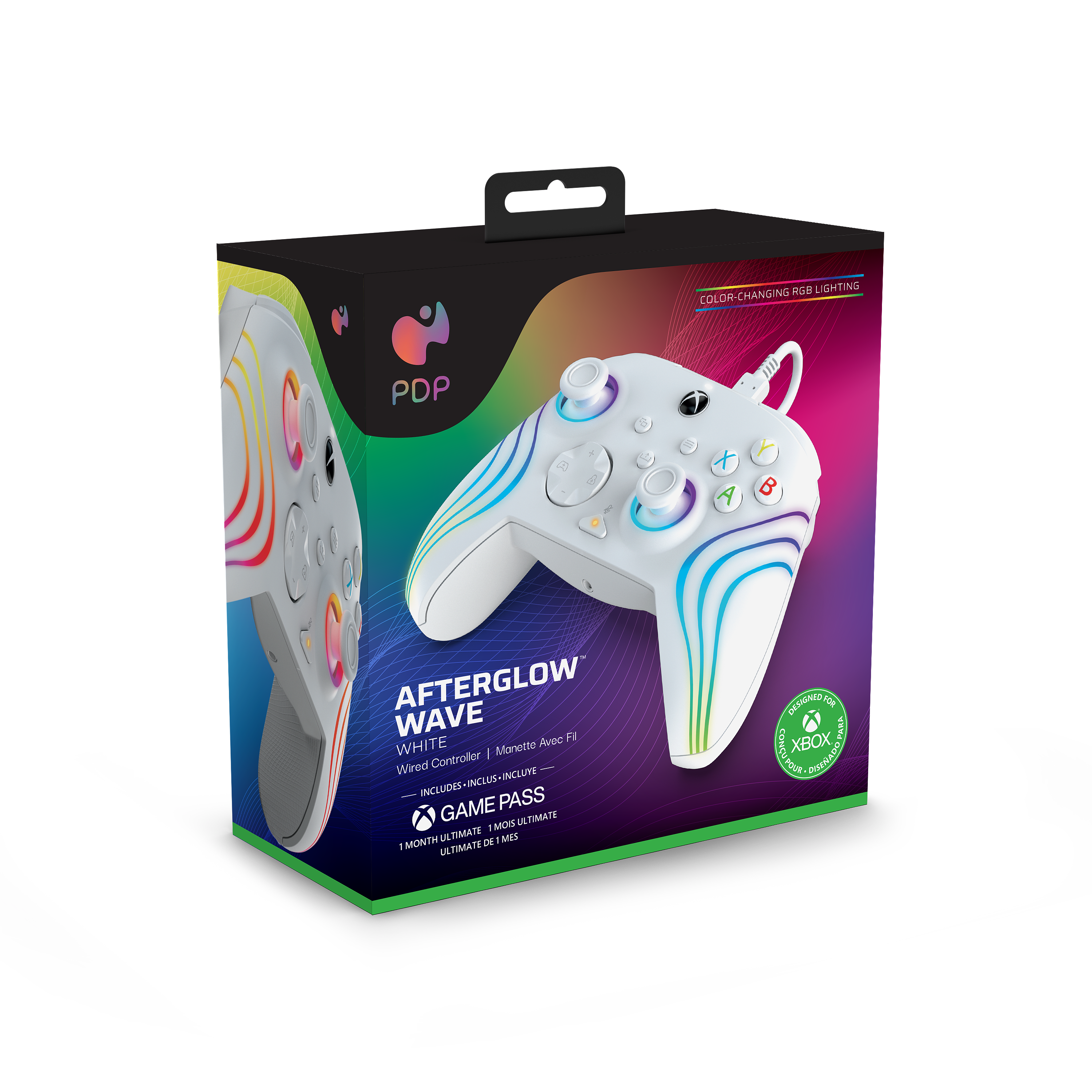 White - PDP - Afterglow Wave Wired Xbox Controller: White - 7