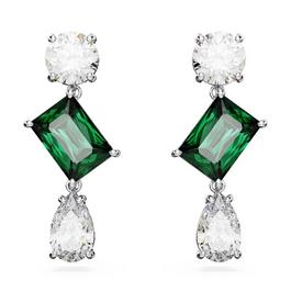 Swarovski Mesmera drop earrings, Mixed cuts, Green, Rhodium plated