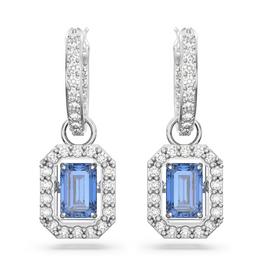 Swarovski Una drop earrings, Octagon cut, Blue, Rhodium plated