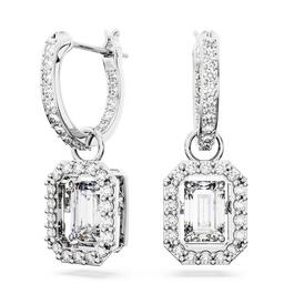 Swarovski Una drop earrings, Octagon cut, White, Rhodium plated