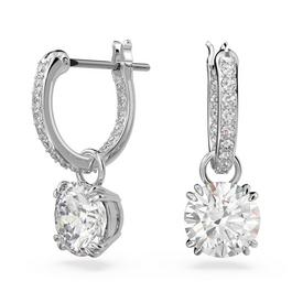 Swarovski Stilla drop earrings, Round cut, White, Rhodium plated