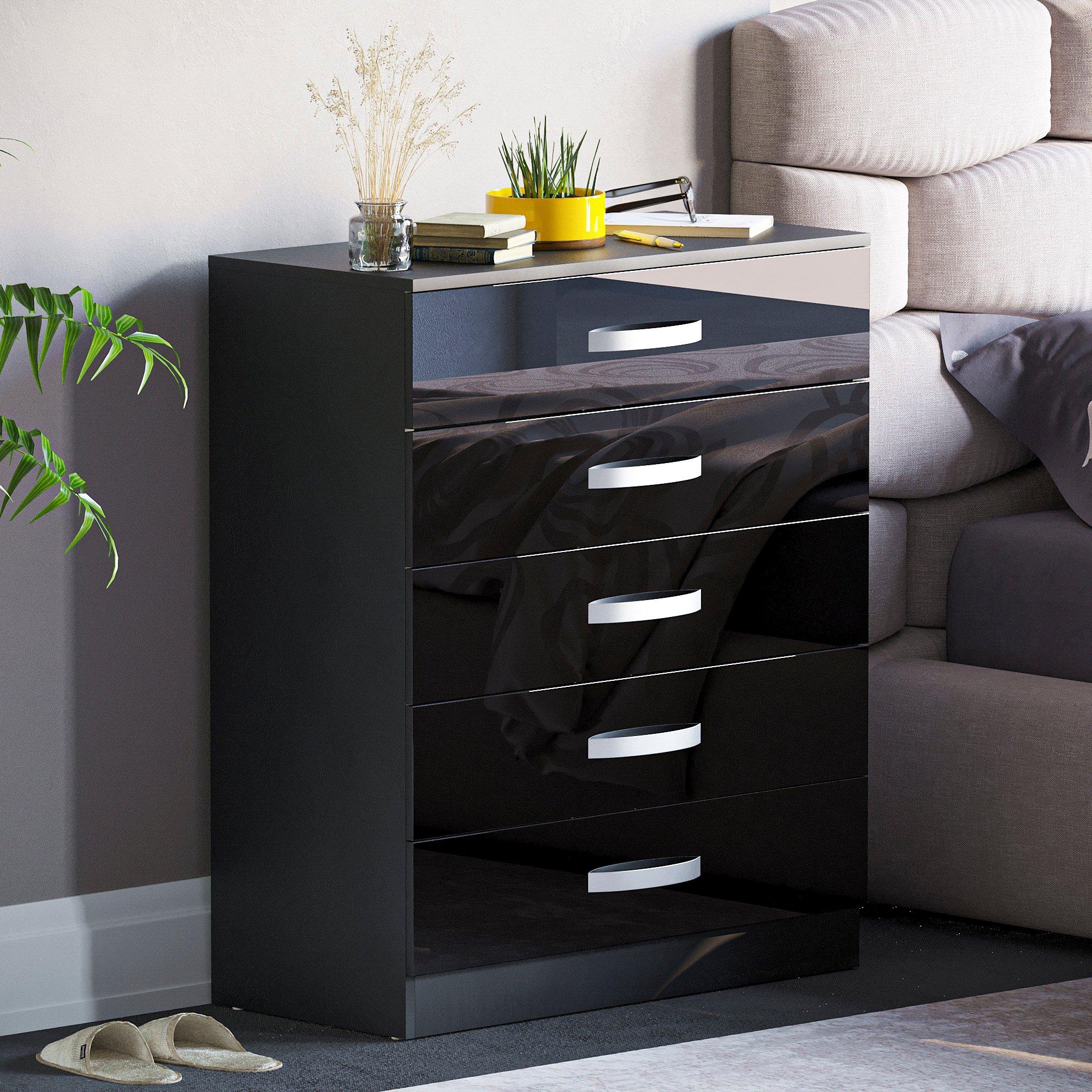 Lassic  Vida Designs Hulio 5 Drawer Chest - Black - 5 Drawers