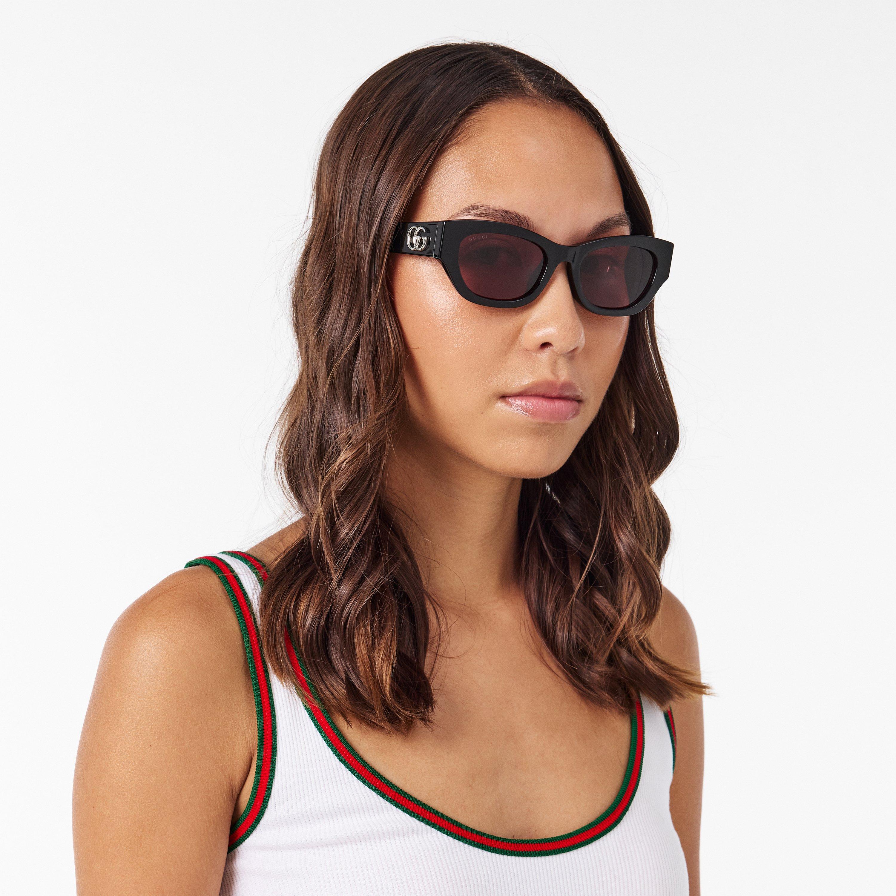 Black/Red - Gucci - Women's Rectangle Sunglasses - 3