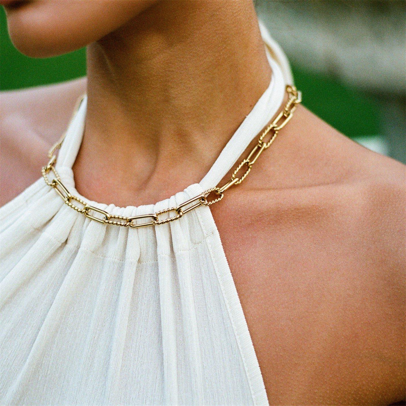 Gold - D.Louise - Womens Statement Rope Paperclip Chain Necklace - 2