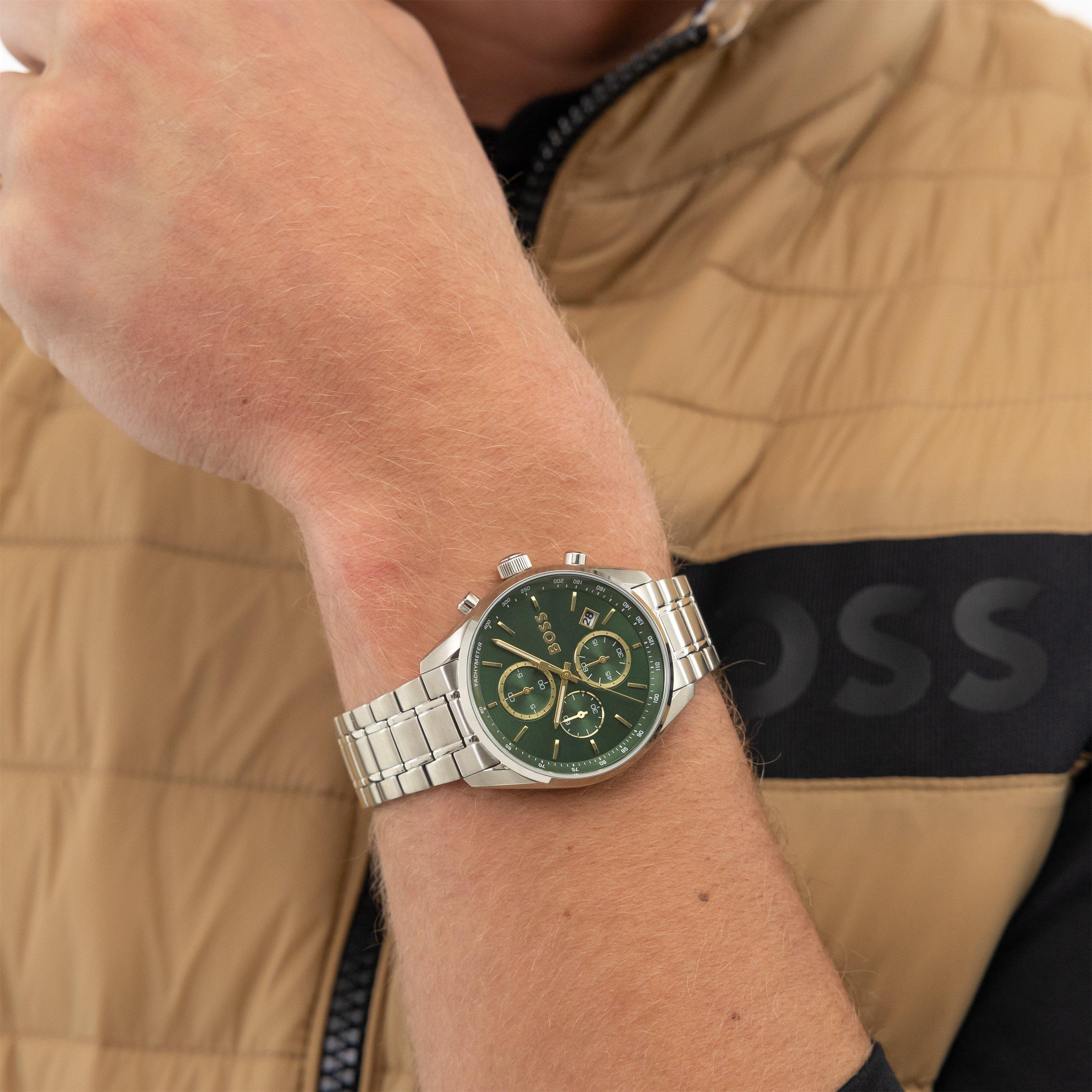 Silver - Boss - Gents BOSS Grand Prix Chronograph with Green Dial - 5