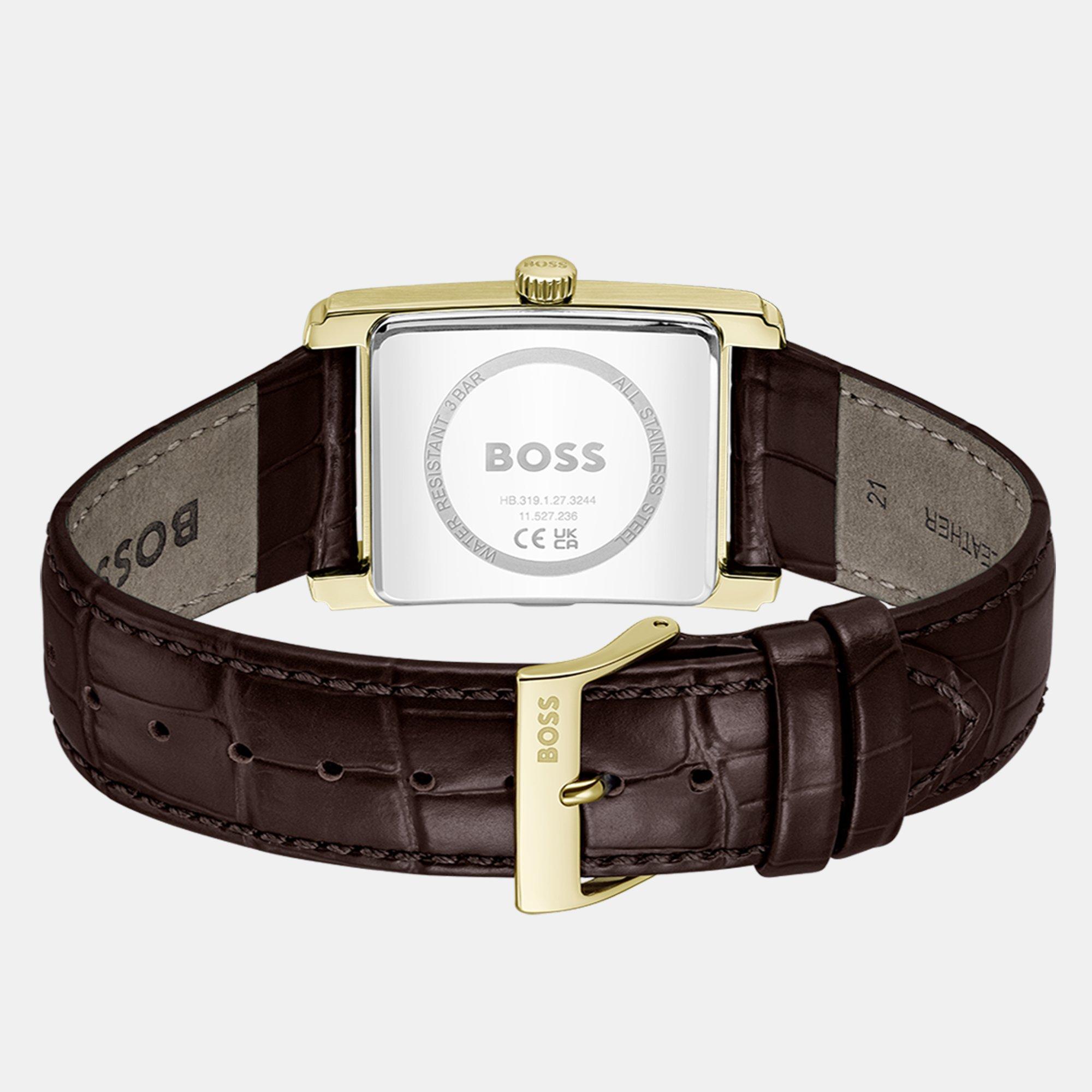 Gold - Boss - Gents BOSS Principle Dress Watch with Leather Strap - 2