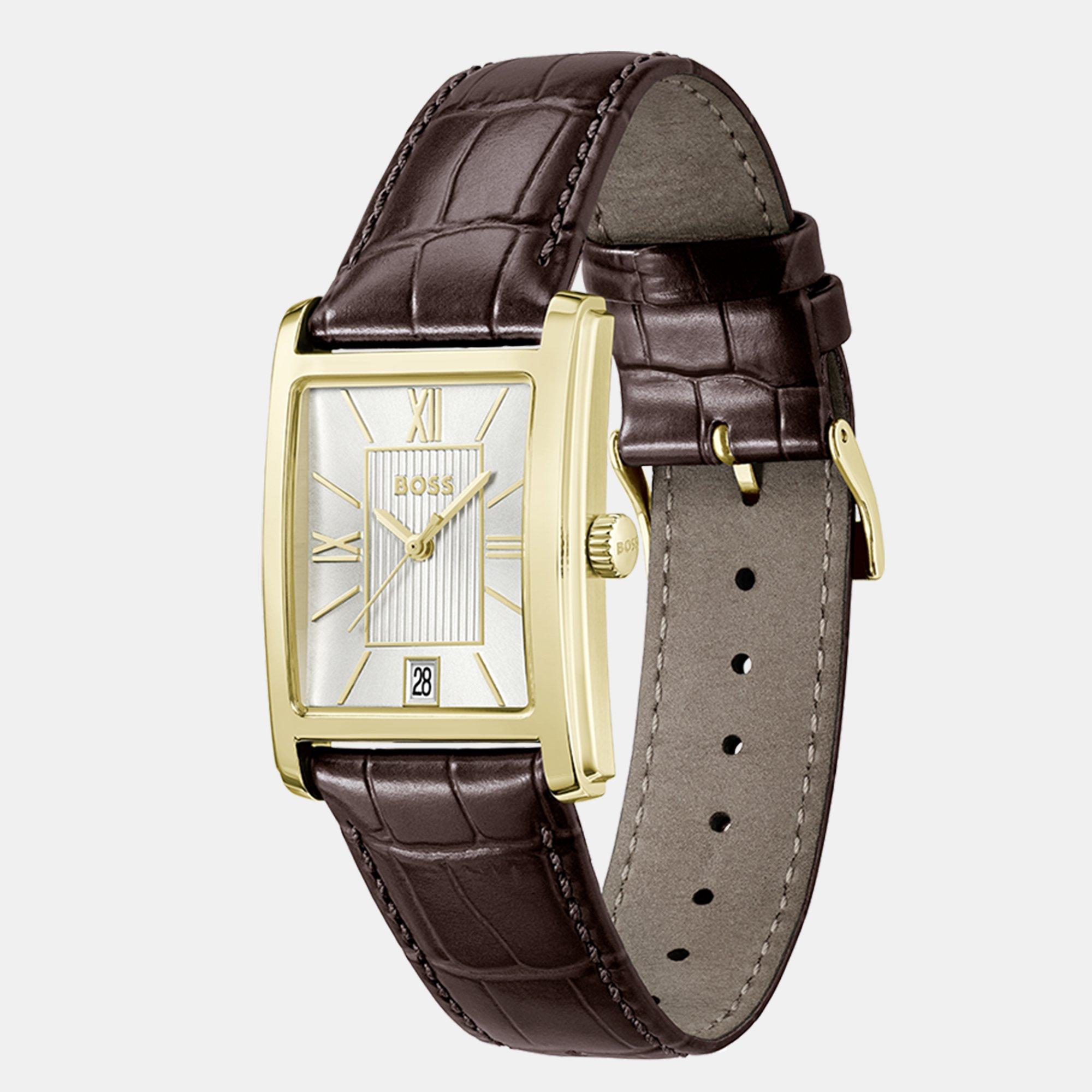 Gold - Boss - Gents BOSS Principle Dress Watch with Leather Strap - 3