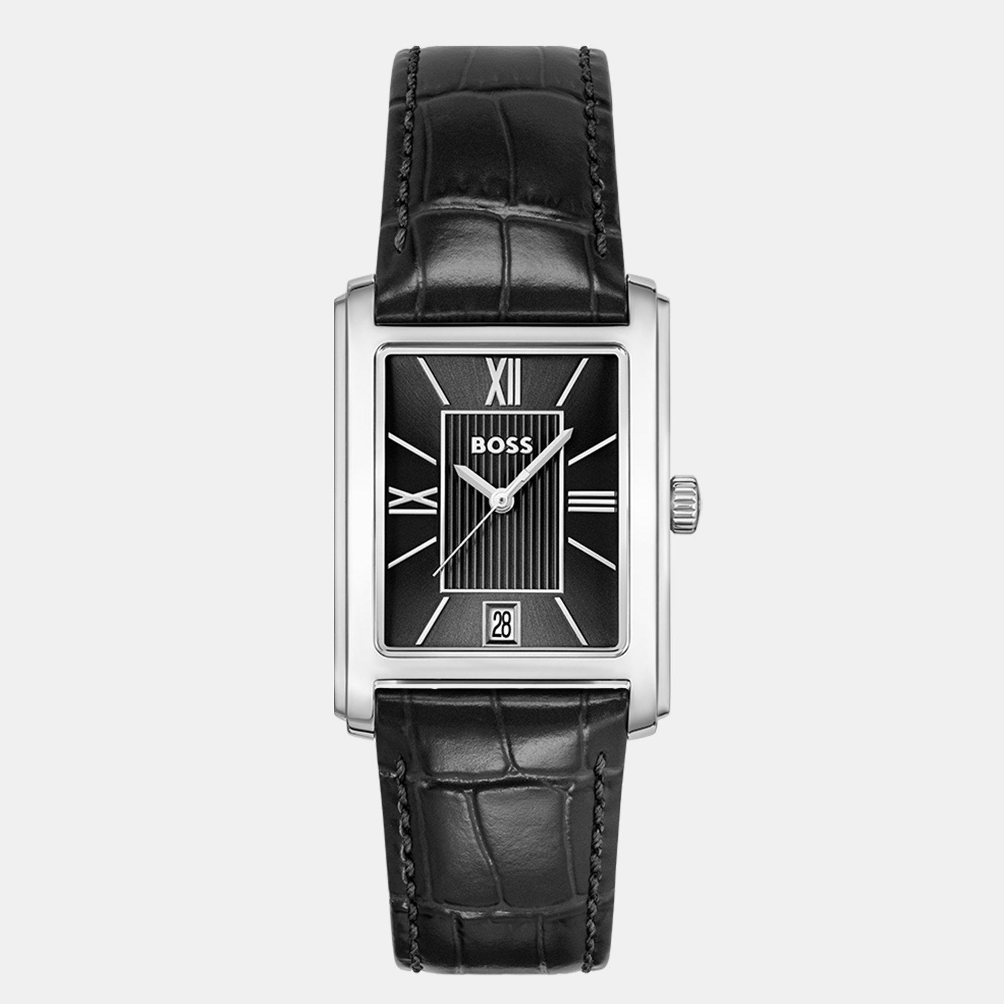 Boss Gents BOSS Principle Dress Watch with Leather Strap - Silver - Size 36mmx28mm